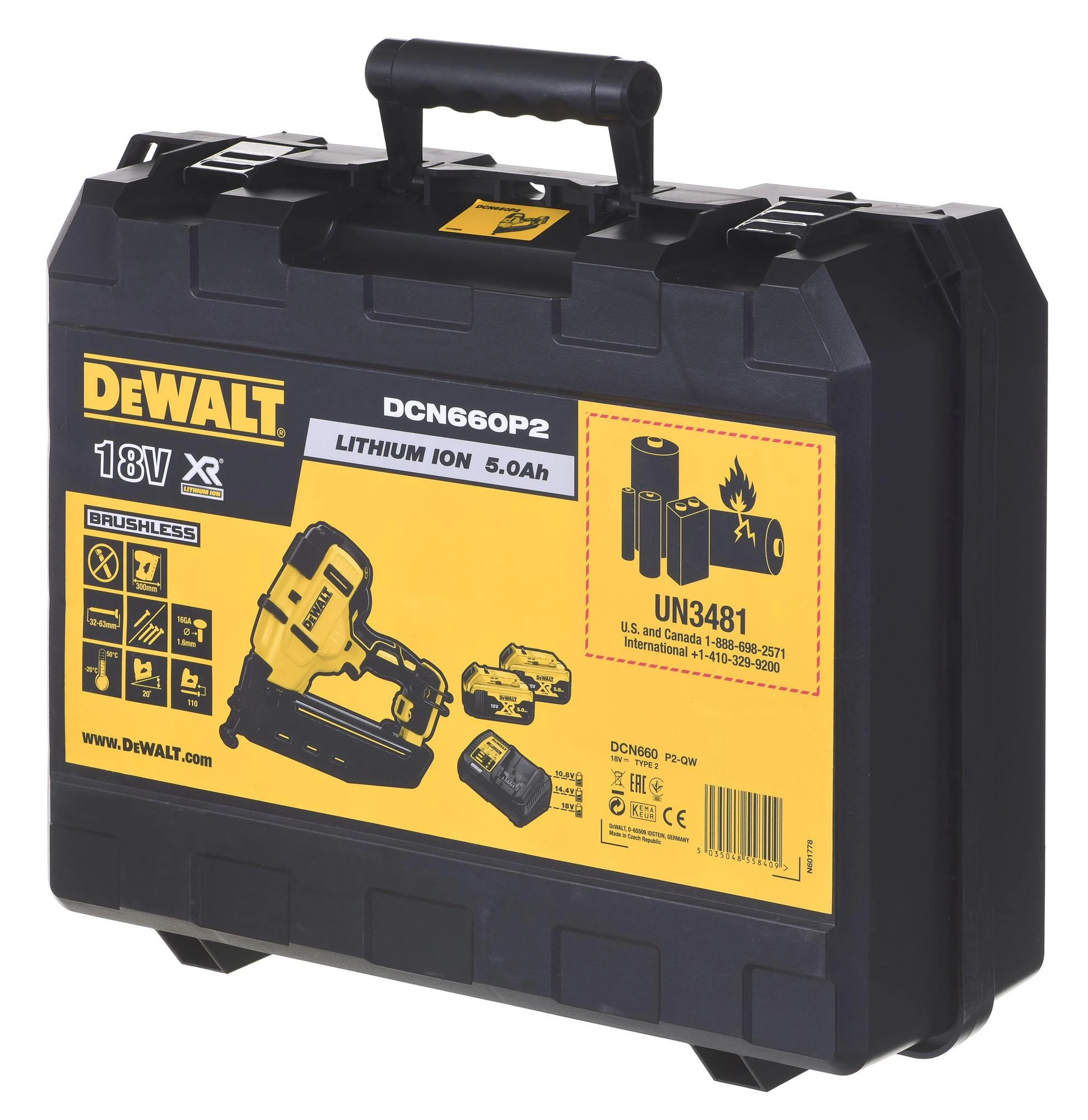 DeWalt DCN660P2 nešiojimo lagaminas su technine informacija