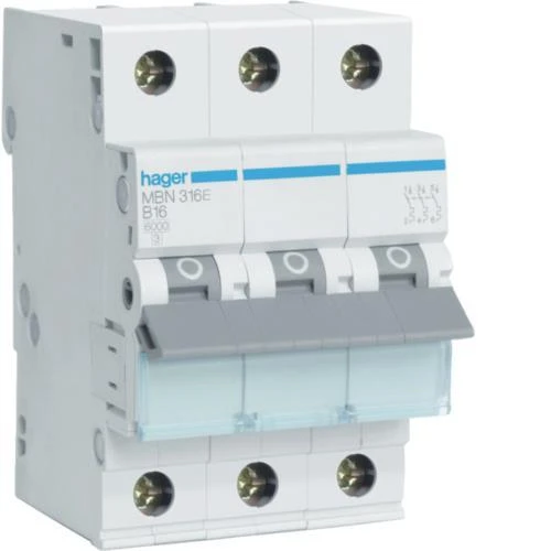 Hager miniatiūrinis grandinės pertraukiklis 3P B 16A 6kA AC MBN316E