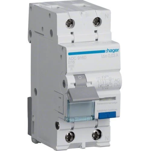 Hager Liekamasis grandinės pertraukiklis 1+N 16A B 0.03A AC ADC916D