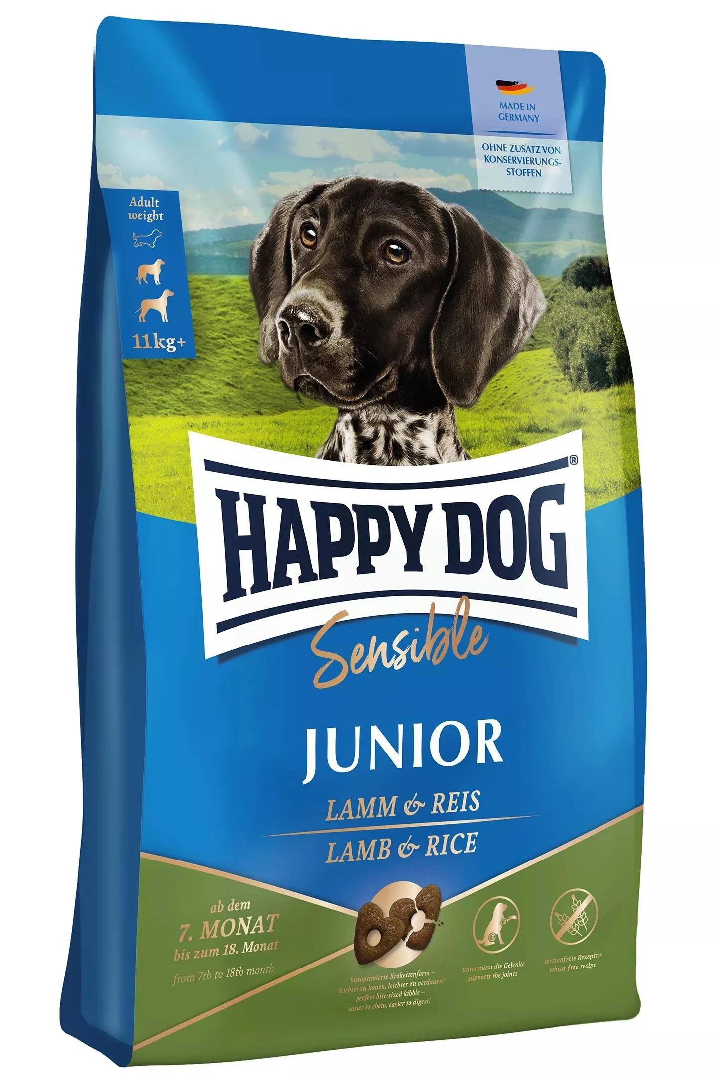Happy Dog Sensible Junior, sausas maistas šuniukui, 7-18 mėn., ėriena / ryžiai, 10 kg