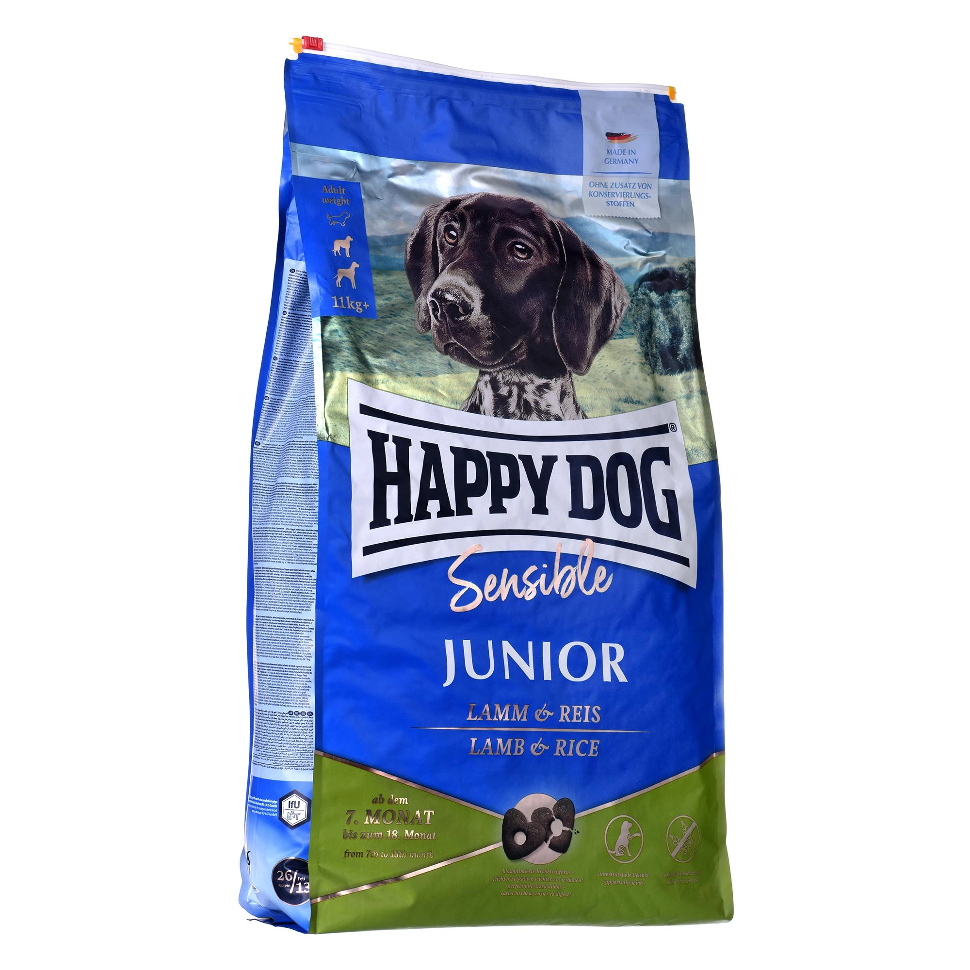 Happy Dog Sensible Junior, sausas maistas šuniukui, 7-18 mėn., ėriena / ryžiai, 10 kg