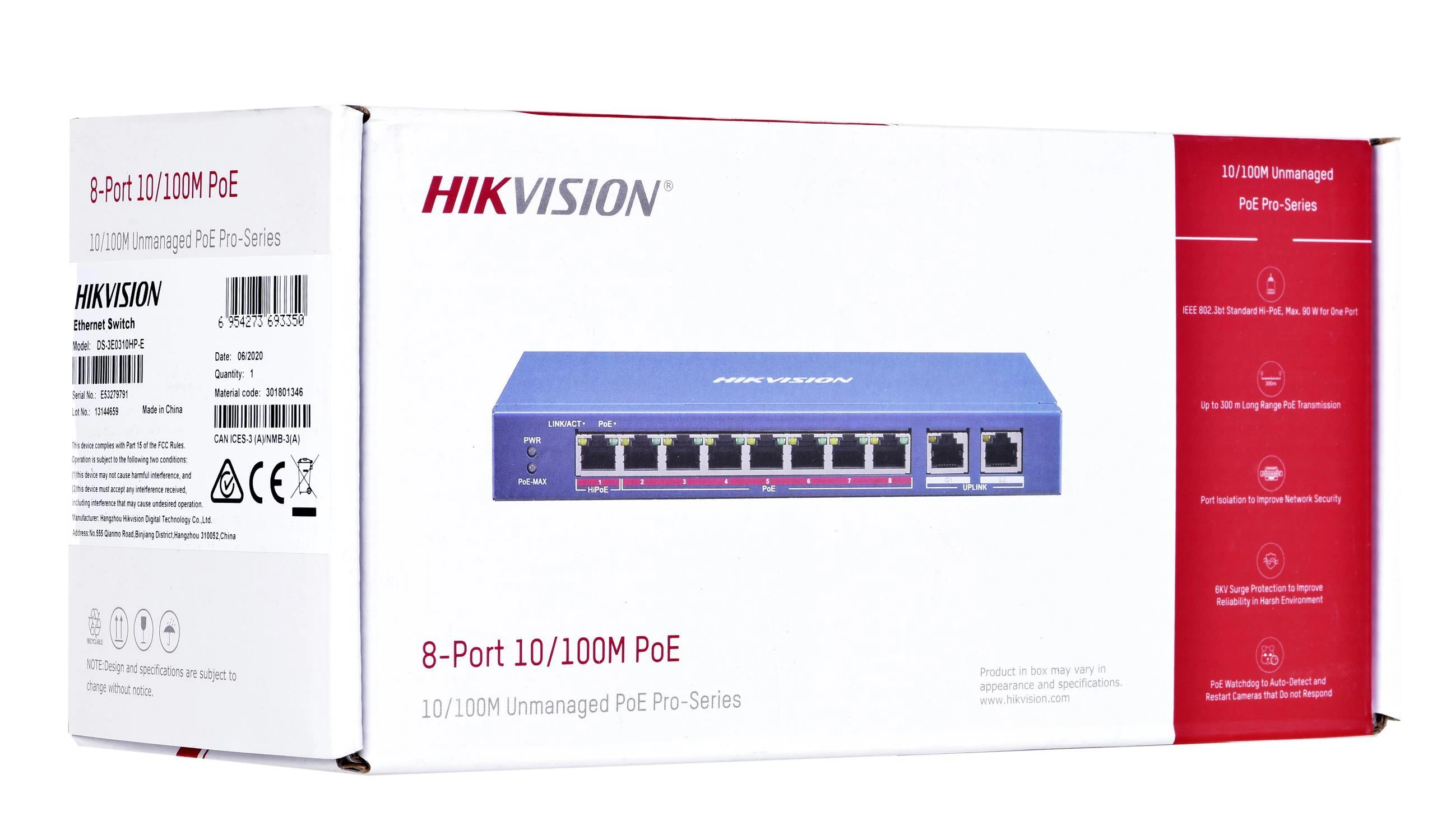 Šakotuvas SWITCH POE DS-3E0310HP-E 8 PRIEVADŲ Hikvision