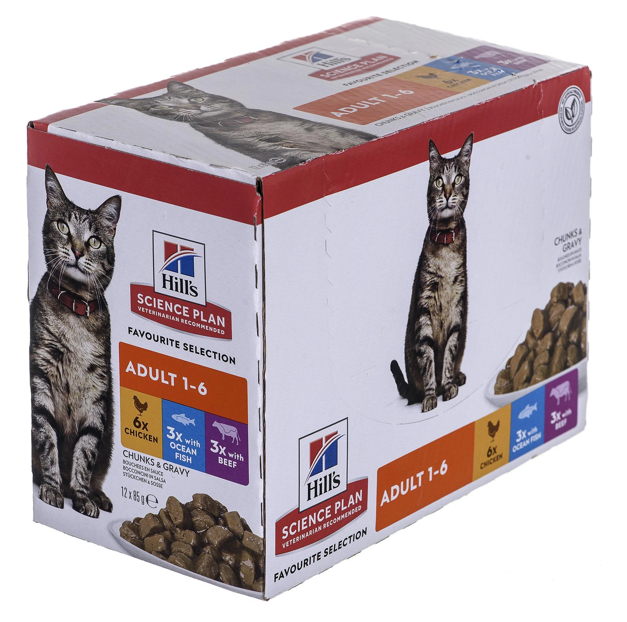 Hill's Cat Science Plan Feline Adult Multipack vištiena/Ocean žuvis/jautiena guliašas katėms 12x85g