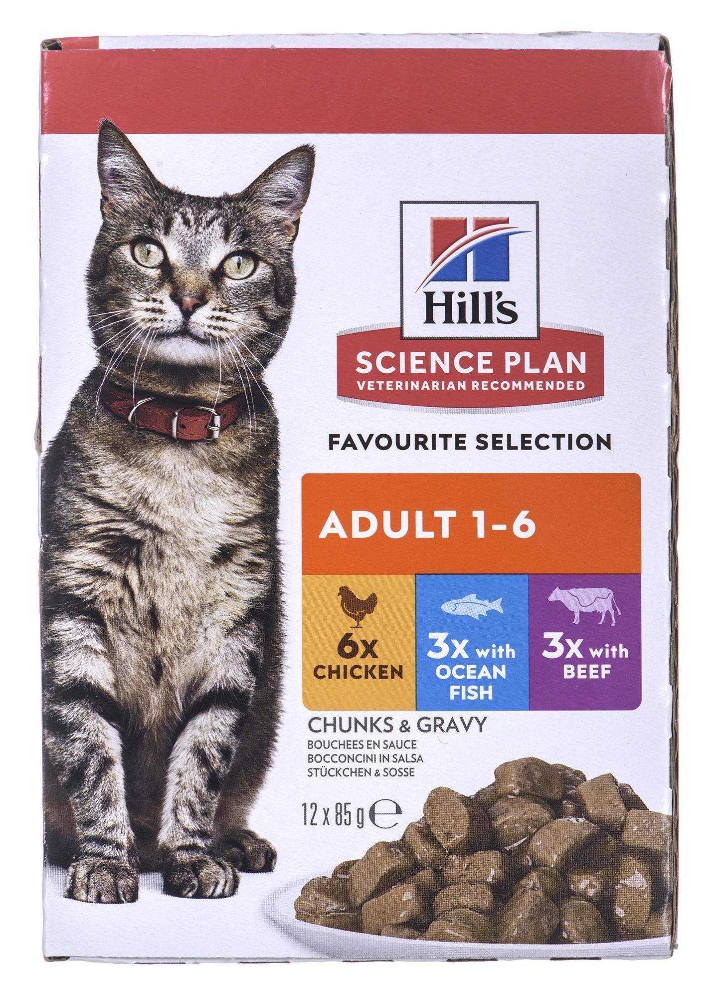 Hill's Cat Science Plan Feline Adult Multipack vištiena/Ocean žuvis/jautiena guliašas katėms 12x85g