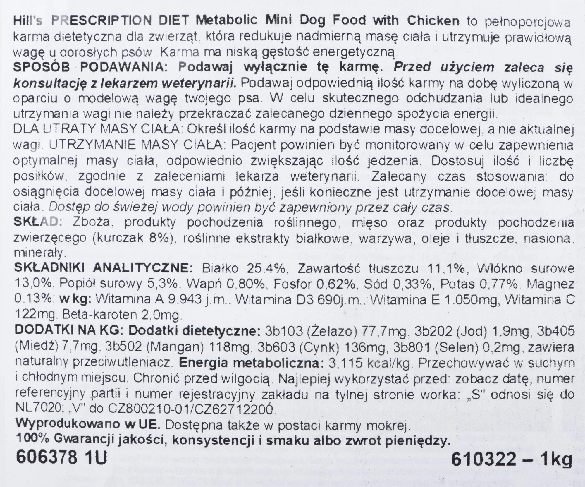 Sausas Šunų Maistas - Hill's Prescription Diet Canine Metabolic Mini, Viščiukas 1kg