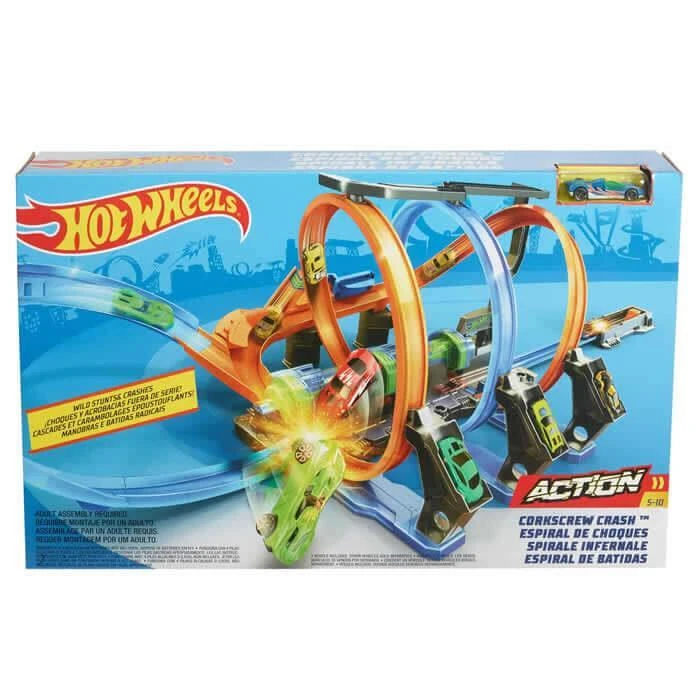 Hot Wheels Action Corkscrew Crash FTB65 lenktynių trasa su avarijų efektu