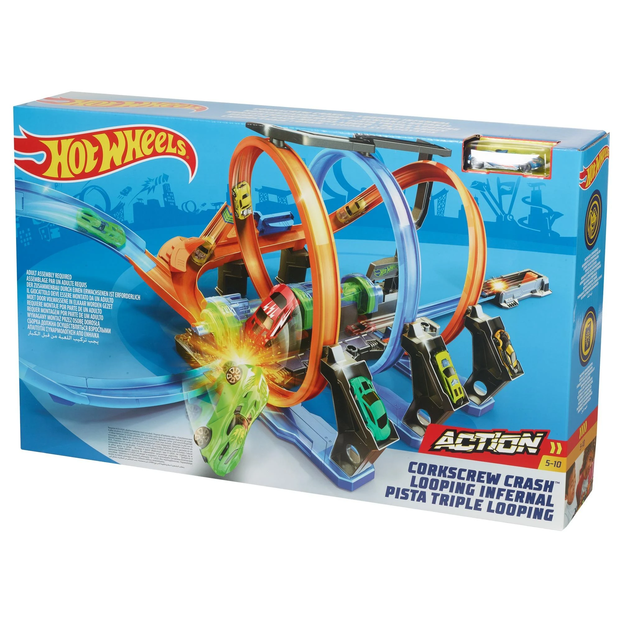 Hot Wheels Action Corkscrew Crash FTB65 lenktynių trasa su avarijų efektu