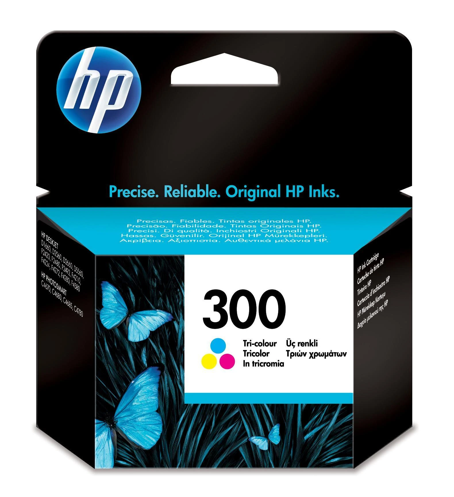 Hewlett Packard (HP) HP 300 trispalvė rašalo kasetė su Vivera rašalu, 165 puslapiai, skirta HP DeskJet D2560, F4280, F4500