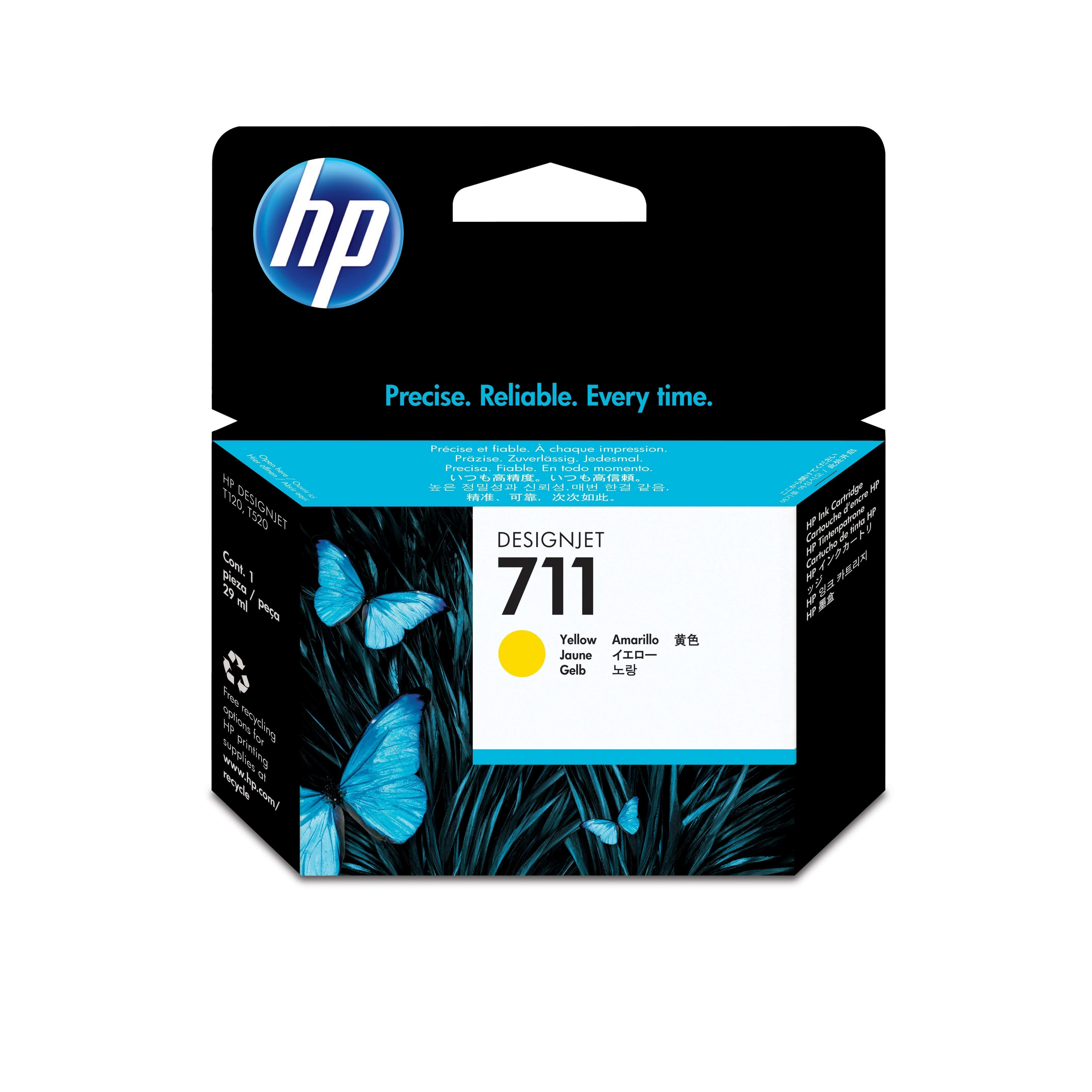 Hewlett Packard (HP) HP 711 Geltona rašalo kasetė, 29 ml, skirta HP DesignJet T120, T520