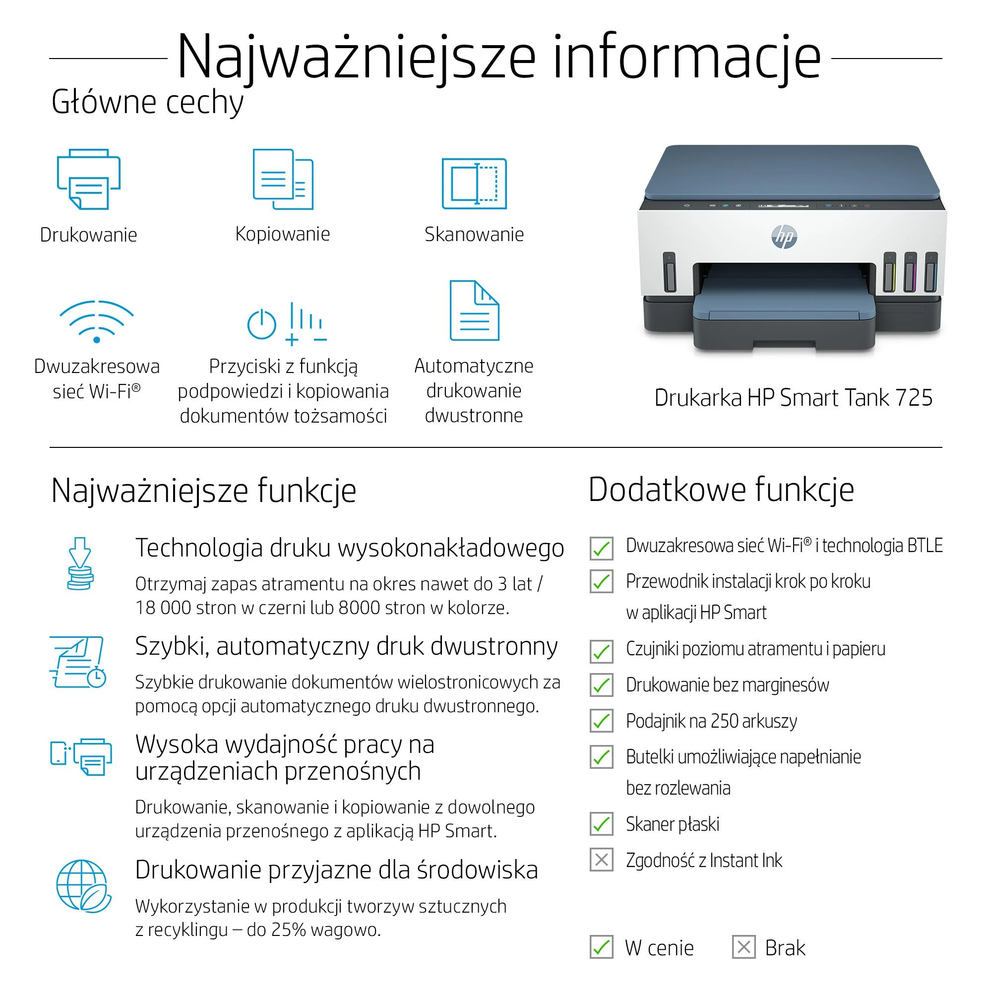 Daugiafunkcis Spausdintuvas - HP Smart Tank 725 A4 4800x1200 DPI 15ppm Wi-Fi