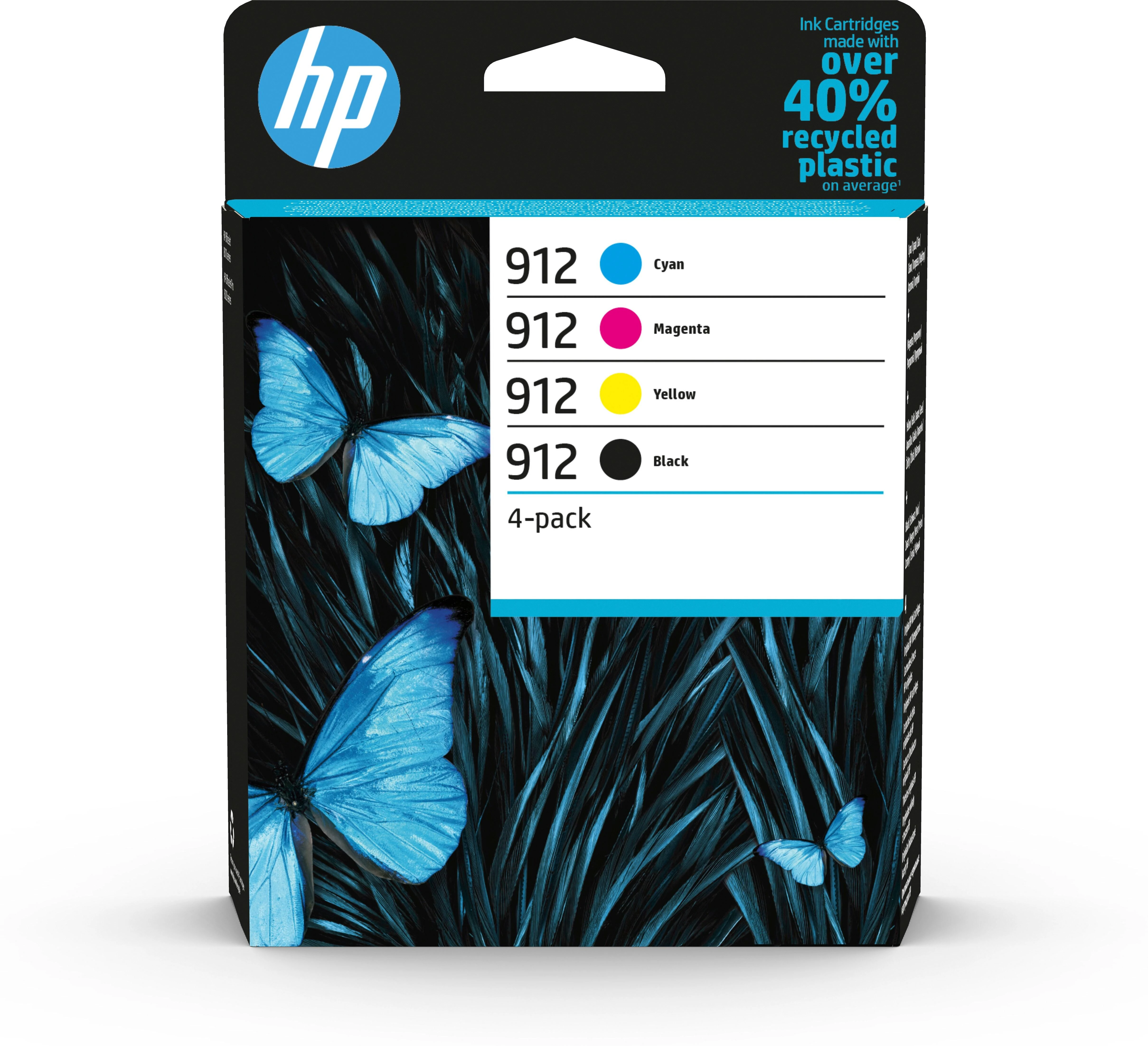 Hewlett Packard (HP) Hewlett-Packard kasečių rinkinys 912 (6ZC74AE), juoda, žydra, purpurinė, geltona kasetė
