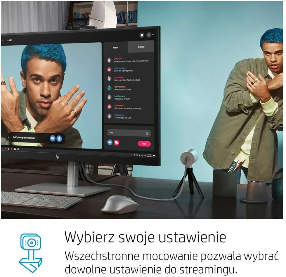 Hewlett Packard (HP) HP 950 4K UHD žiniatinklio kamera / USB / privatumas / automatinis fokusavimas, AI automatinis kadravimas / mikrofonas / Sidabrinis / 1 metai