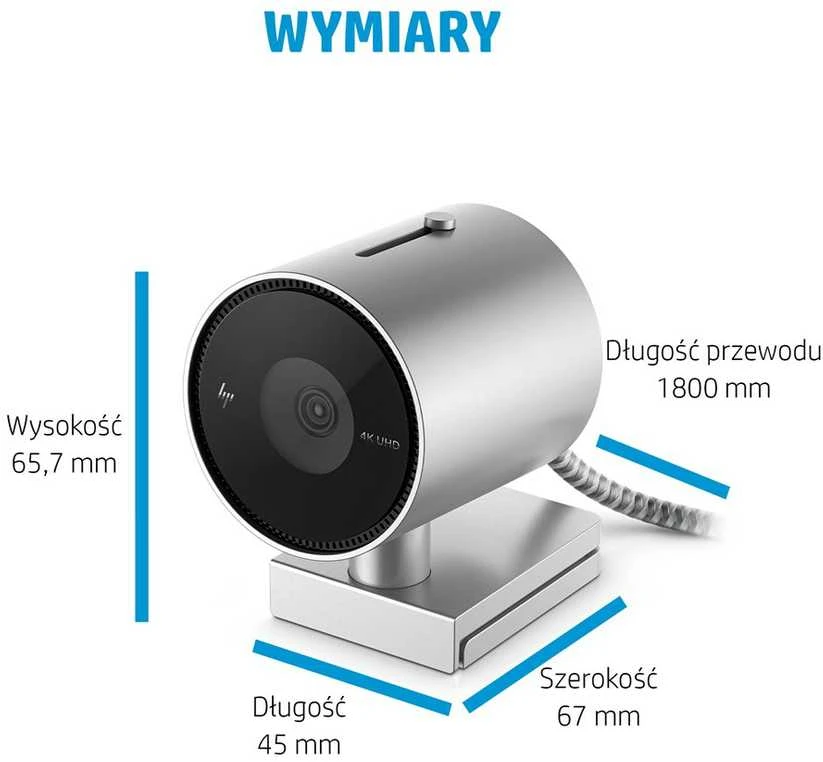 Hewlett Packard (HP) HP 950 4K UHD žiniatinklio kamera / USB / privatumas / automatinis fokusavimas, AI automatinis kadravimas / mikrofonas / Sidabrinis / 1 metai