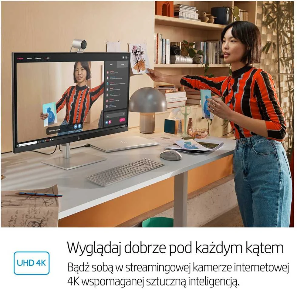 Hewlett Packard (HP) HP 950 4K UHD žiniatinklio kamera / USB / privatumas / automatinis fokusavimas, AI automatinis kadravimas / mikrofonas / Sidabrinis / 1 metai