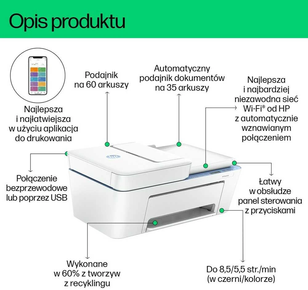 Daugiafunkcis Spausdintuvas - HP DeskJet 4222e Terminis Rašalinis 4800x1200 DPI Wi-Fi