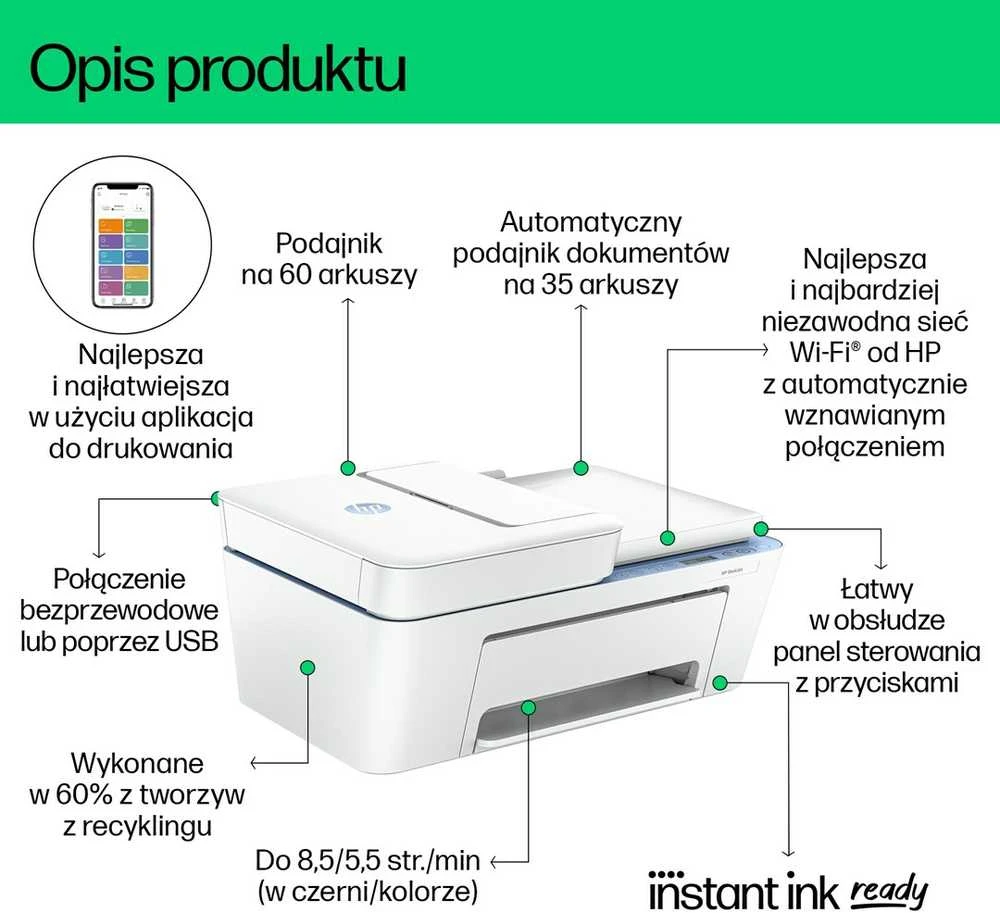 Daugiafunkcis Spausdintuvas - HP DeskJet 4222e Terminis Rašalinis 4800x1200 DPI Wi-Fi