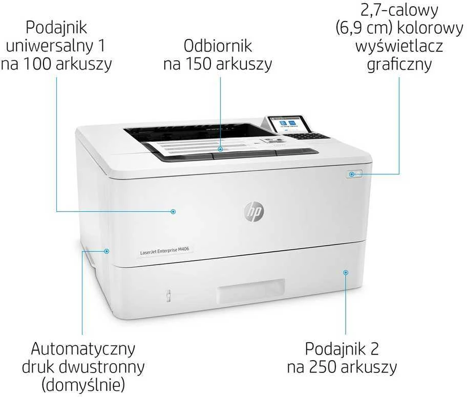 Hewlett Packard (HP) HP LaserJet Enterprise M406dn Spausdintuvas - A4 Mono lazerinis, Print, Auto-Duplex, LAN, 38ppm, 900-4800 pages per month