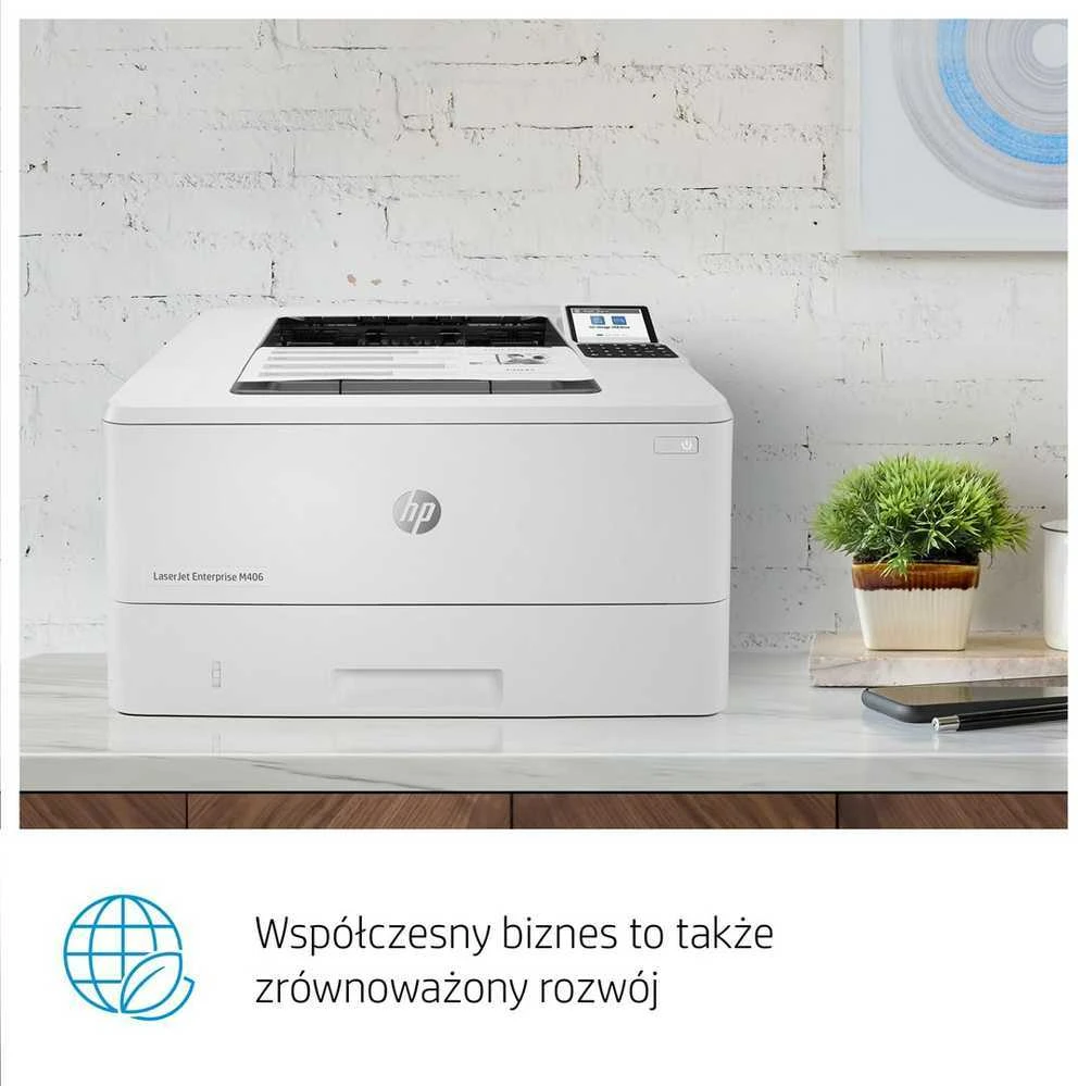 Hewlett Packard (HP) HP LaserJet Enterprise M406dn Spausdintuvas - A4 Mono lazerinis, Print, Auto-Duplex, LAN, 38ppm, 900-4800 pages per month