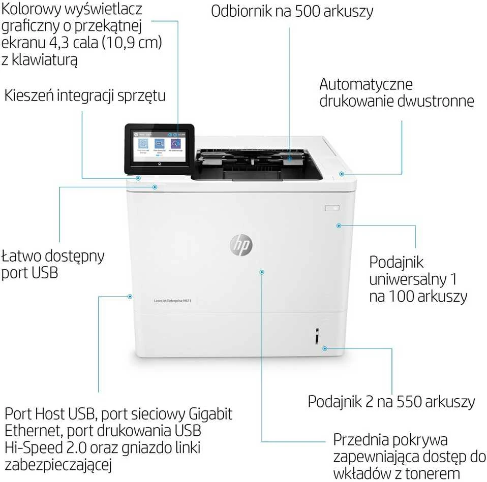 Hewlett Packard (HP) HP LaserJet Enterprise M611dn Spausdintuvas Mono Duplex lazerinis A4 1200x1200dpi 61 psl./min. 650 lapų USB LAN