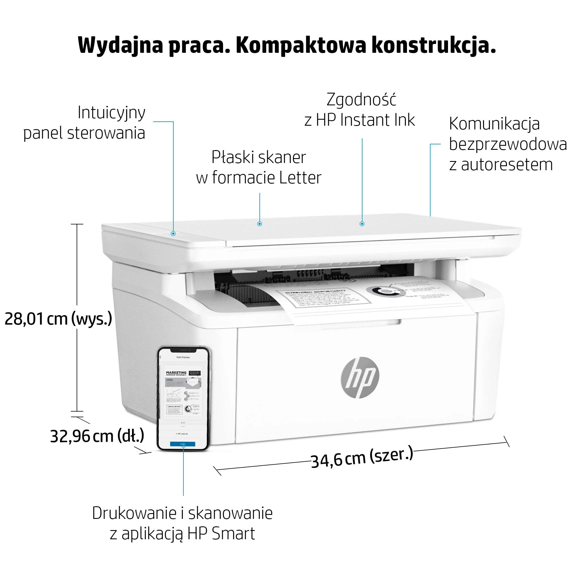 Daugiafunkcis lazerinis spausdintuvas HP LaserJet MFP M140w, spausdinimas / kopijavimas / skenavimas, nespalvotas, A4, 20 ppm, USB / Wi-Fi, baltas