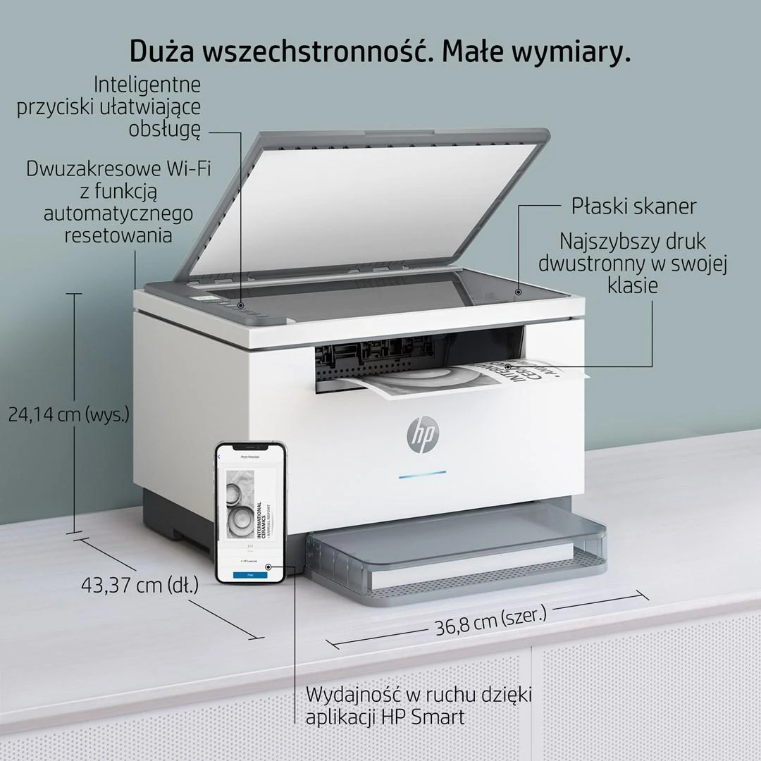 Hewlett Packard (HP) HP LaserJet MFP M234dw MFP Mono B/W lazeris Legali laikmena 29 psl/min kopija 29 ppm spausdinimas 150 lapų USB 2.0 LAN Wi-Fi šviesos bazaltas
