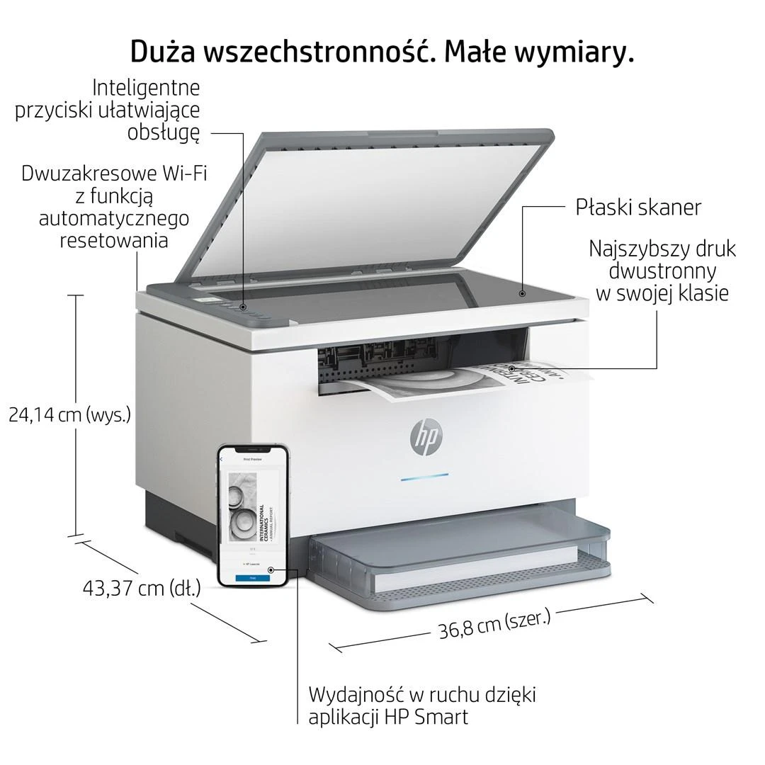 Hewlett Packard (HP) HP LaserJet MFP M234dw MFP Mono B/W lazeris Legali laikmena 29 psl/min kopija 29 ppm spausdinimas 150 lapų USB 2.0 LAN Wi-Fi šviesos bazaltas