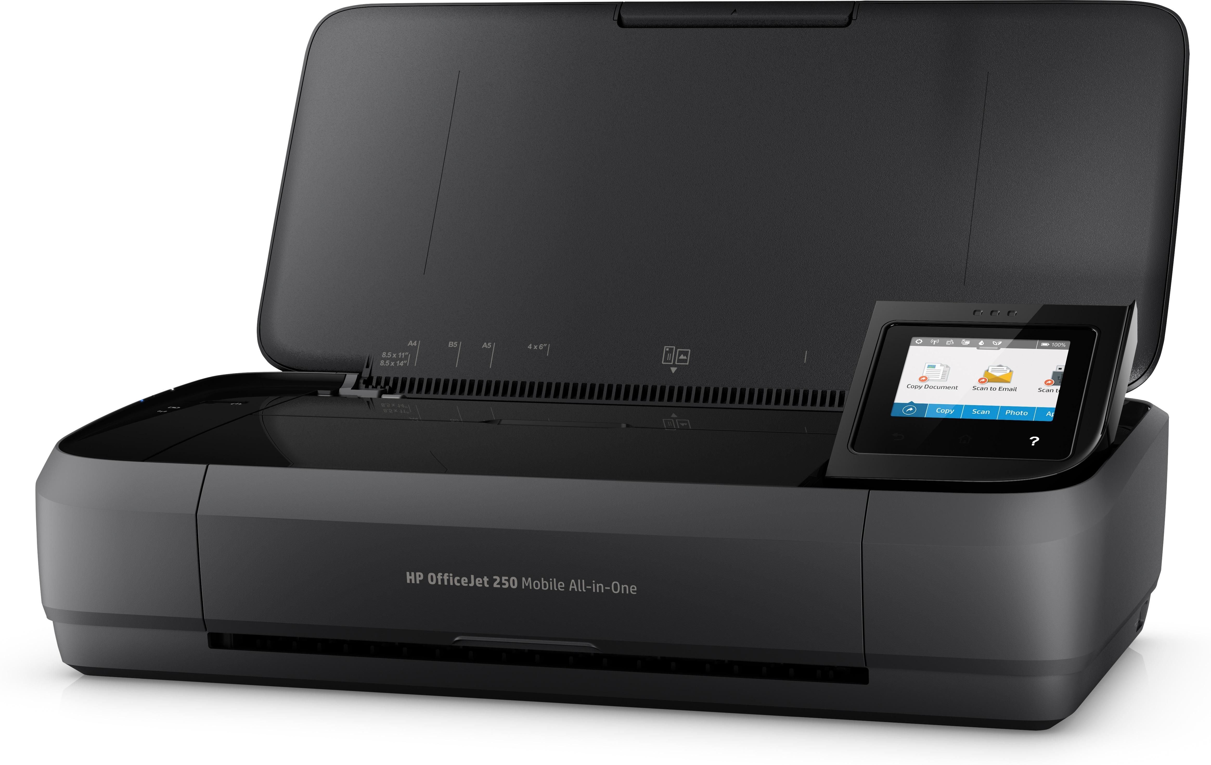 Hewlett Packard (HP) „HP Officejet 250“ mobilusis daugiafunkcis daugiafunkcis spalvotas rašalinis spausdintuvas, A4, 8 psl./min., kopijavimas, 10 psl./min., spausdinimas, 50 lapų, USB, „Wi-Fi“