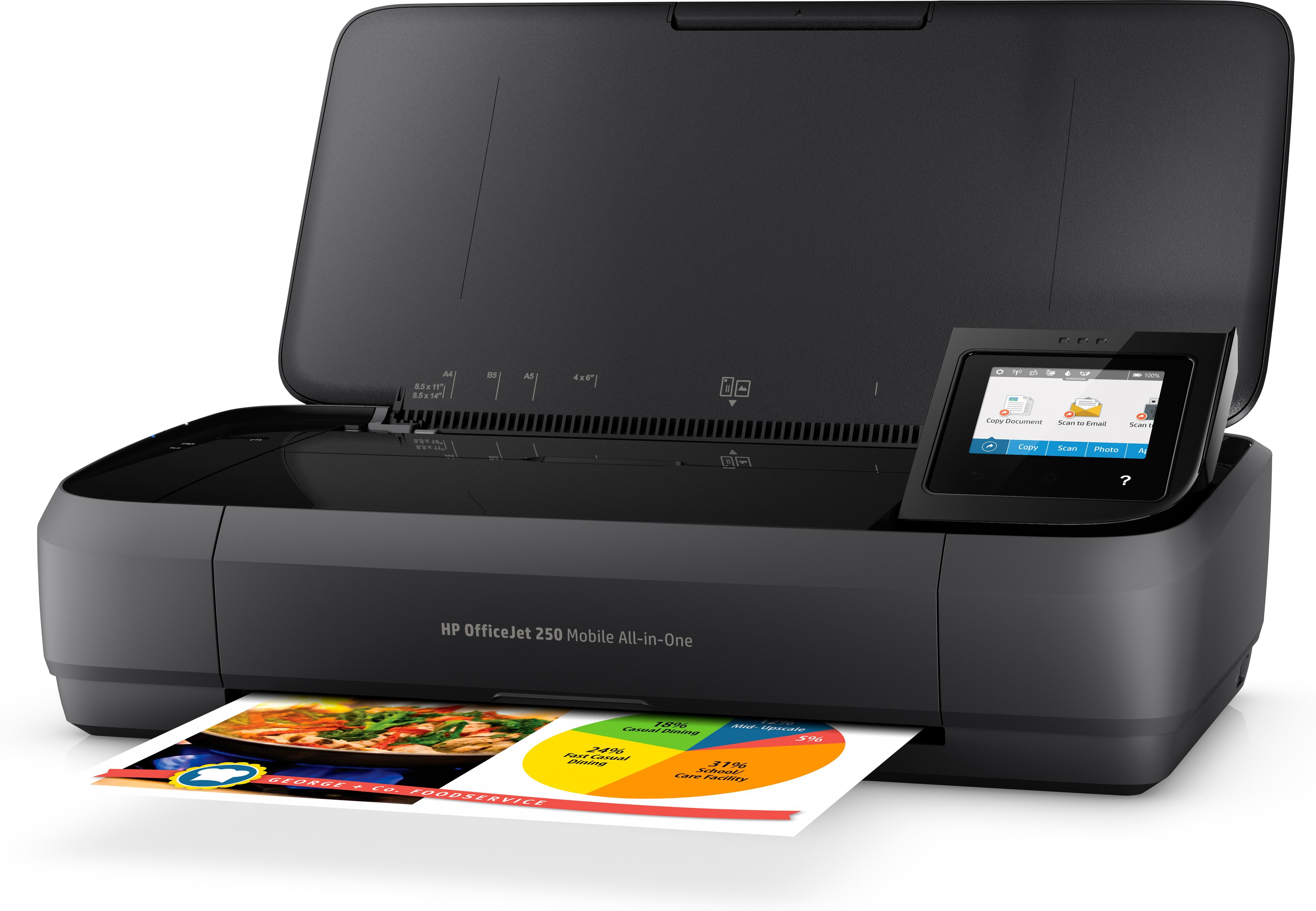 Hewlett Packard (HP) „HP Officejet 250“ mobilusis daugiafunkcis daugiafunkcis spalvotas rašalinis spausdintuvas, A4, 8 psl./min., kopijavimas, 10 psl./min., spausdinimas, 50 lapų, USB, „Wi-Fi“