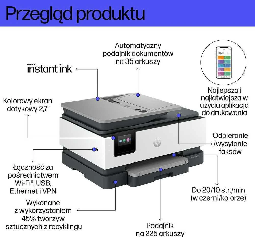 Hewlett Packard (HP) HP OfficeJet Pro 8132e belaidis daugiafunkcis spalvotas spausdintuvas Spausdintuvas, Instant Ink; Dvipusis spausdinimas