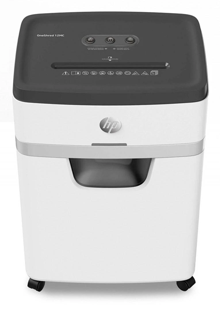 Hewlett Packard (HP) HP ONESHRED 12MC dokumentų smulkintuvas, mikropjovimas, P-5, 12 kortelių, 25l, šviesiai pilkas