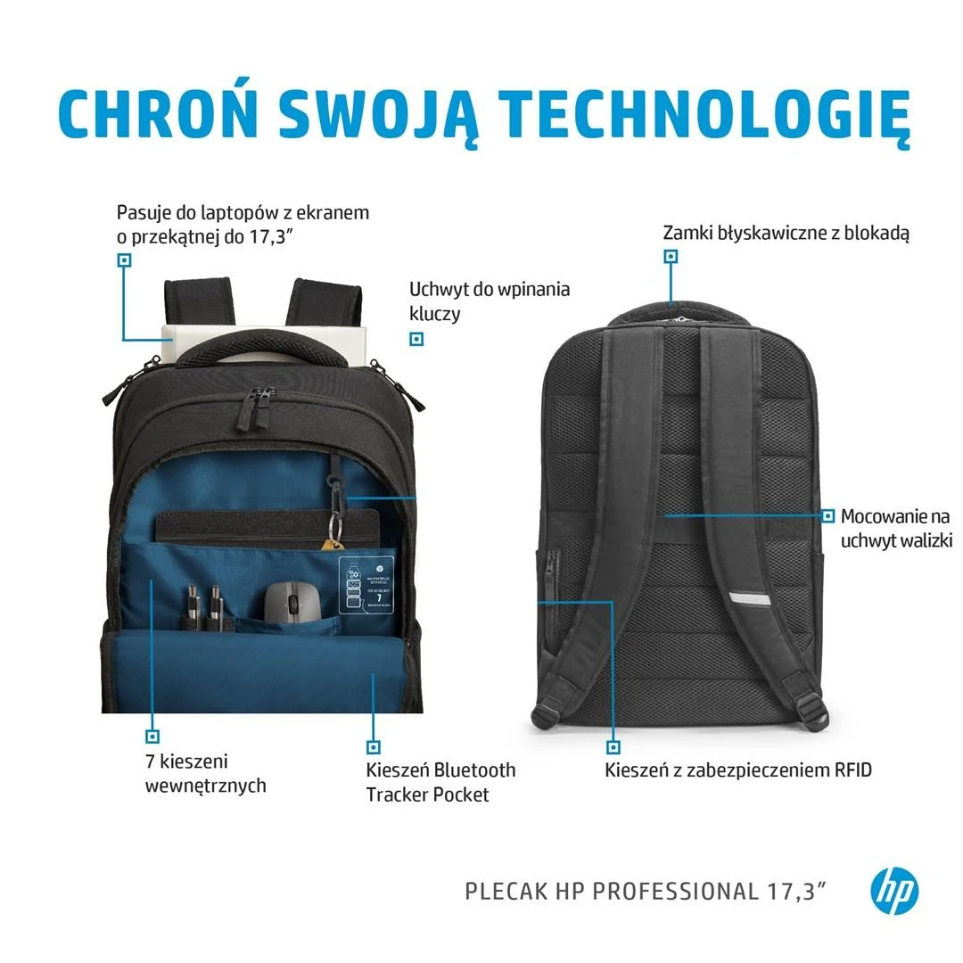 Hewlett Packard (HP) HP Professional 17.3 kuprinė su RFID/Bluetooth sekiklio kišene – juoda