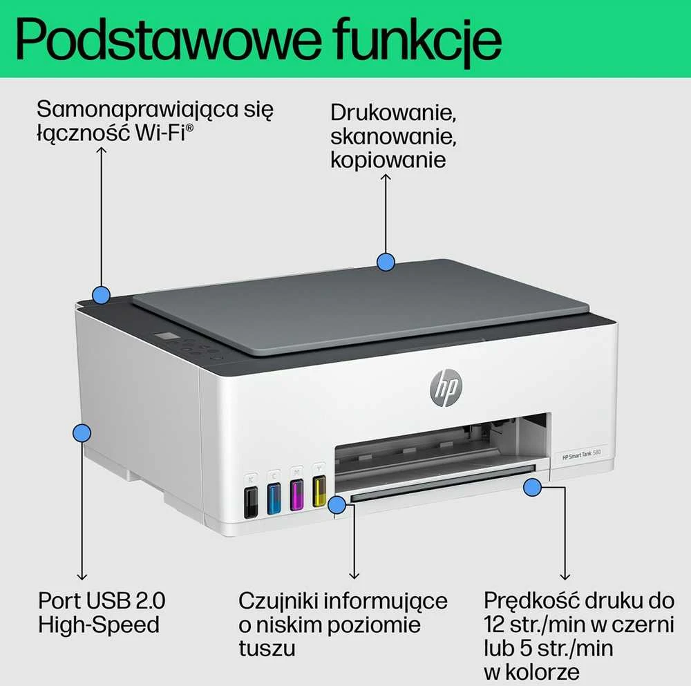 Hewlett Packard (HP) HP Smart Tank 580 AiO Print Scan Copy 12/5ppm Spausdintuvas