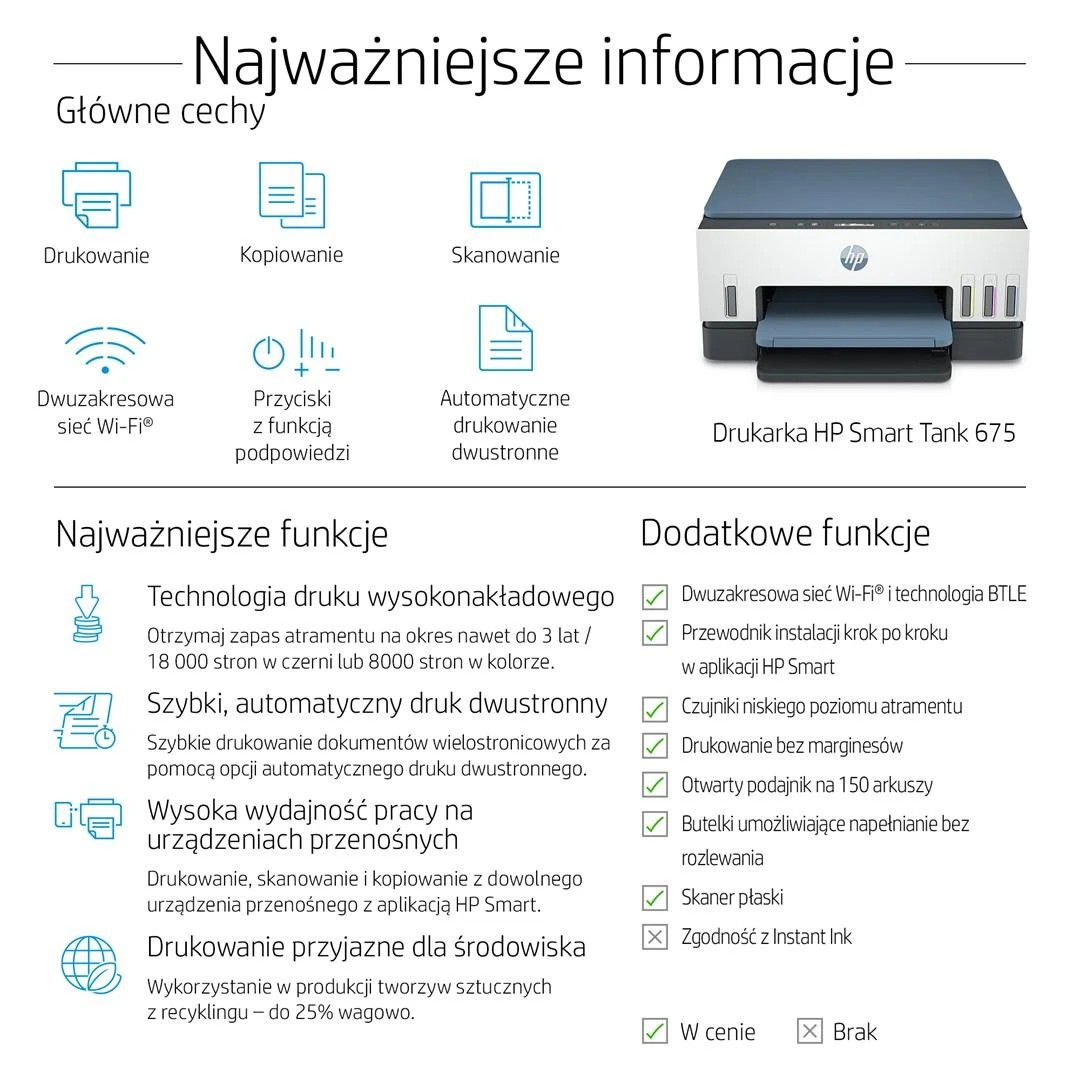 Hewlett Packard (HP) Daugiafunkcis Spausdintuvas - HP Smart Tank 675 A4 4800x1200 DPI 12ppm Wi-Fi