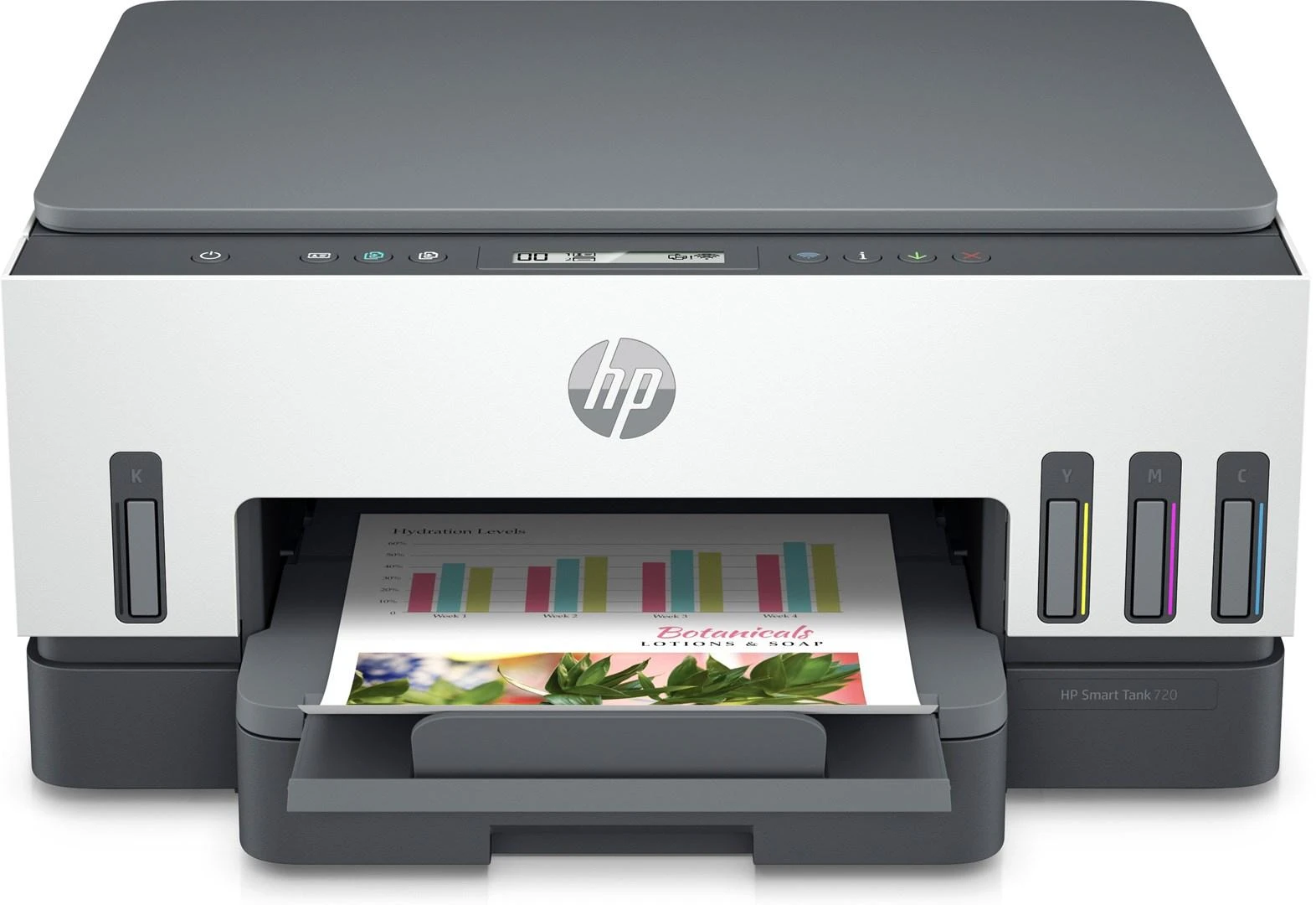 Hewlett Packard (HP) HP Smart Tank 720 AIO daugiafunkcis spausdintuvas Spausdintuvas - A4 spalvotas rašalinis, spausdinimas / kopijavimas / nuskaitymas, automatinis dvipusis spausdinimas, WiFi, 15 psl./min., 400–800 puslapių per mėnesį