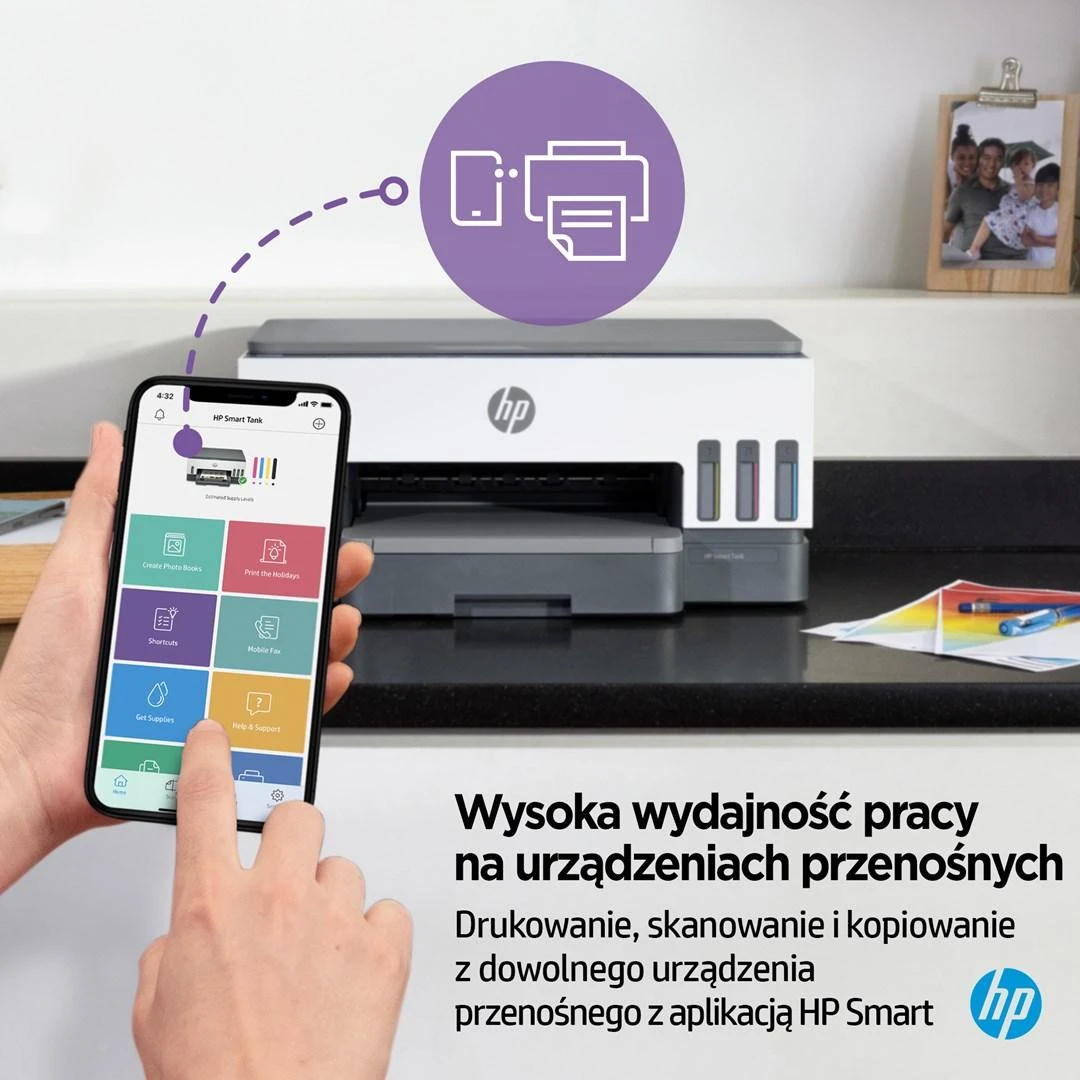 Hewlett Packard (HP) HP Smart Tank 720 AIO daugiafunkcis spausdintuvas Spausdintuvas - A4 spalvotas rašalinis, spausdinimas / kopijavimas / nuskaitymas, automatinis dvipusis spausdinimas, WiFi, 15 psl./min., 400–800 puslapių per mėnesį
