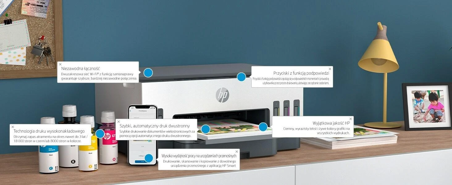 Hewlett Packard (HP) HP Smart Tank 720 AIO daugiafunkcis spausdintuvas Spausdintuvas - A4 spalvotas rašalinis, spausdinimas / kopijavimas / nuskaitymas, automatinis dvipusis spausdinimas, WiFi, 15 psl./min., 400–800 puslapių per mėnesį