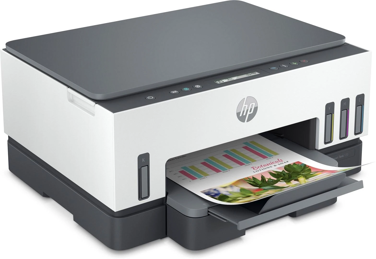 Hewlett Packard (HP) HP Smart Tank 720 AIO daugiafunkcis spausdintuvas Spausdintuvas - A4 spalvotas rašalinis, spausdinimas / kopijavimas / nuskaitymas, automatinis dvipusis spausdinimas, WiFi, 15 psl./min., 400–800 puslapių per mėnesį