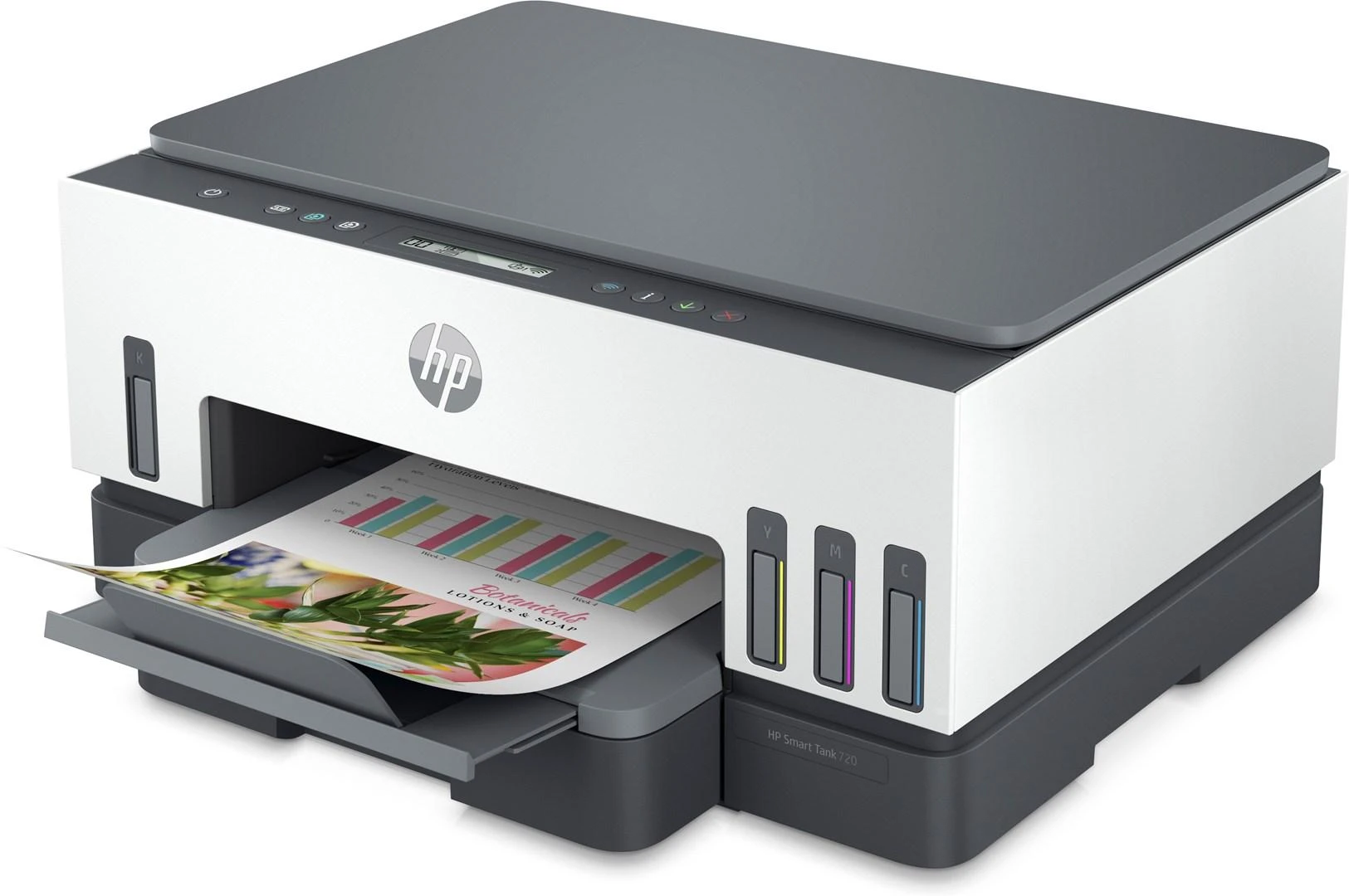 Hewlett Packard (HP) HP Smart Tank 720 AIO daugiafunkcis spausdintuvas Spausdintuvas - A4 spalvotas rašalinis, spausdinimas / kopijavimas / nuskaitymas, automatinis dvipusis spausdinimas, WiFi, 15 psl./min., 400–800 puslapių per mėnesį