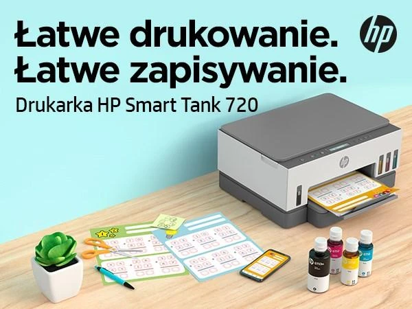 Hewlett Packard (HP) HP Smart Tank 720 AIO daugiafunkcis spausdintuvas Spausdintuvas - A4 spalvotas rašalinis, spausdinimas / kopijavimas / nuskaitymas, automatinis dvipusis spausdinimas, WiFi, 15 psl./min., 400–800 puslapių per mėnesį