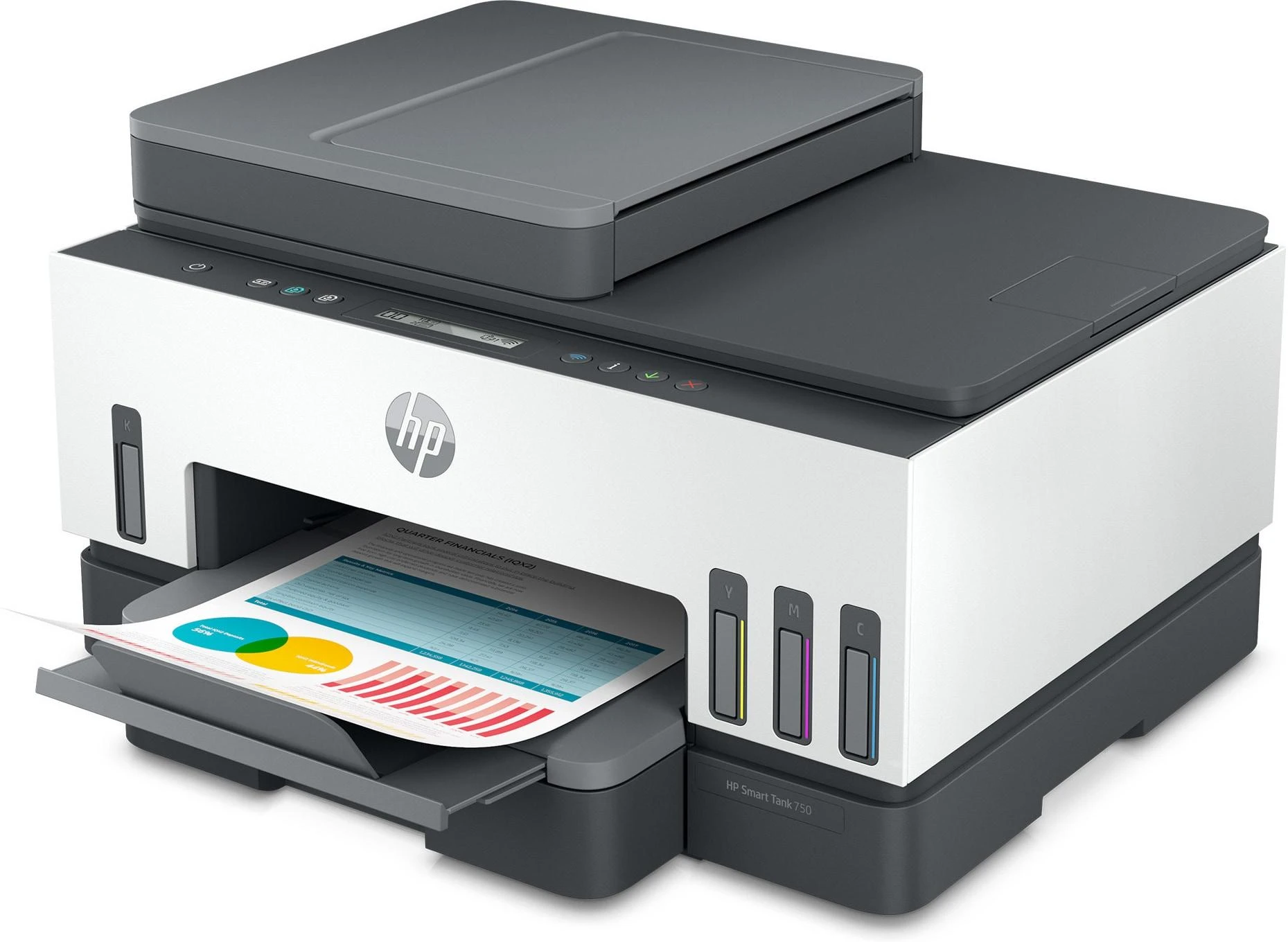 Hewlett Packard (HP) HP Smart Tank 750 AIO daugiafunkcis spausdintuvas Spausdintuvas - A4 spalvotas rašalinis, spausdinimas / kopijavimas / nuskaitymas, automatinis dvipusis spausdinimas, WiFi, 15 psl./min., 400–800 puslapių per mėnesį