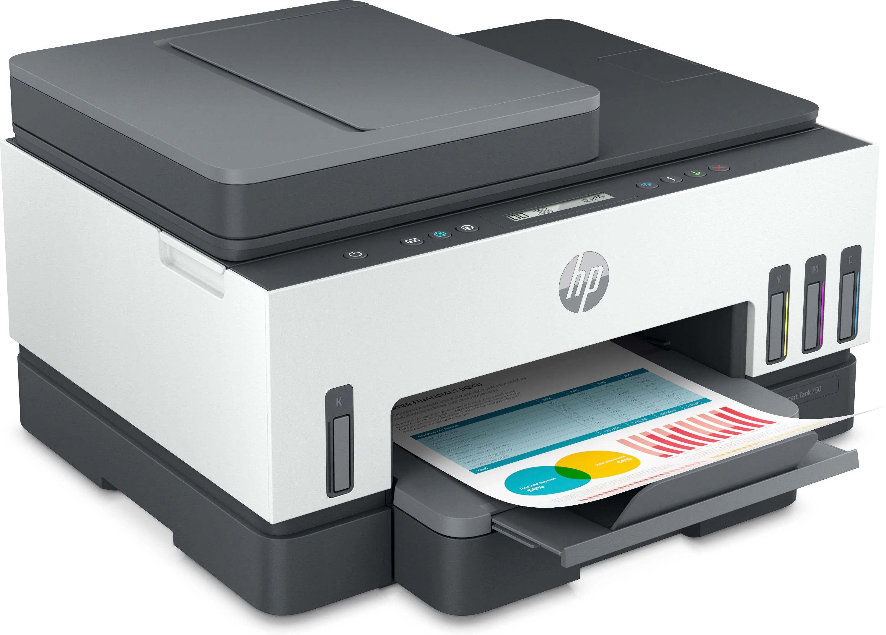 Hewlett Packard (HP) HP Smart Tank 750 AIO daugiafunkcis spausdintuvas Spausdintuvas - A4 spalvotas rašalinis, spausdinimas / kopijavimas / nuskaitymas, automatinis dvipusis spausdinimas, WiFi, 15 psl./min., 400–800 puslapių per mėnesį