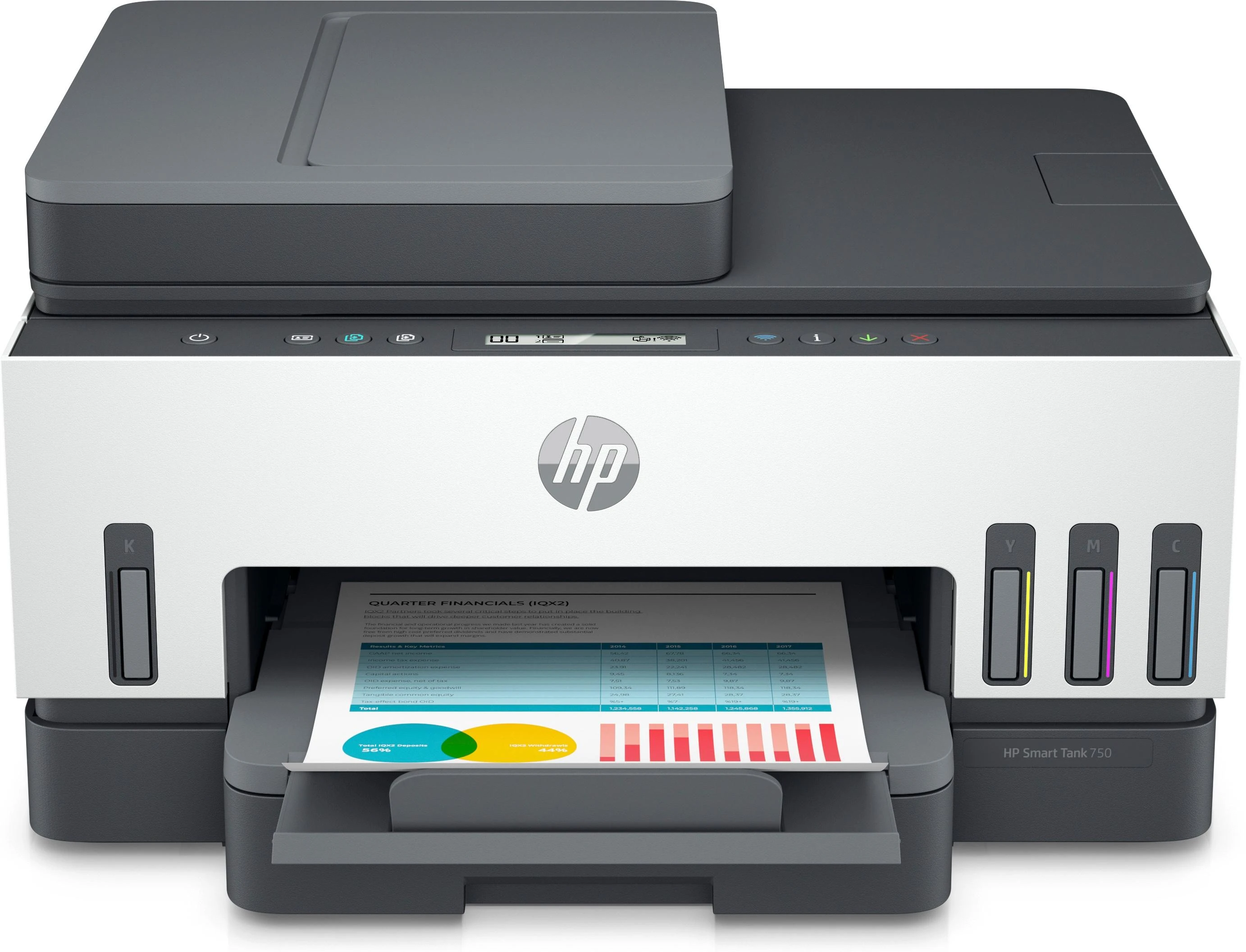 Hewlett Packard (HP) HP Smart Tank 750 AIO daugiafunkcis spausdintuvas Spausdintuvas - A4 spalvotas rašalinis, spausdinimas / kopijavimas / nuskaitymas, automatinis dvipusis spausdinimas, WiFi, 15 psl./min., 400–800 puslapių per mėnesį