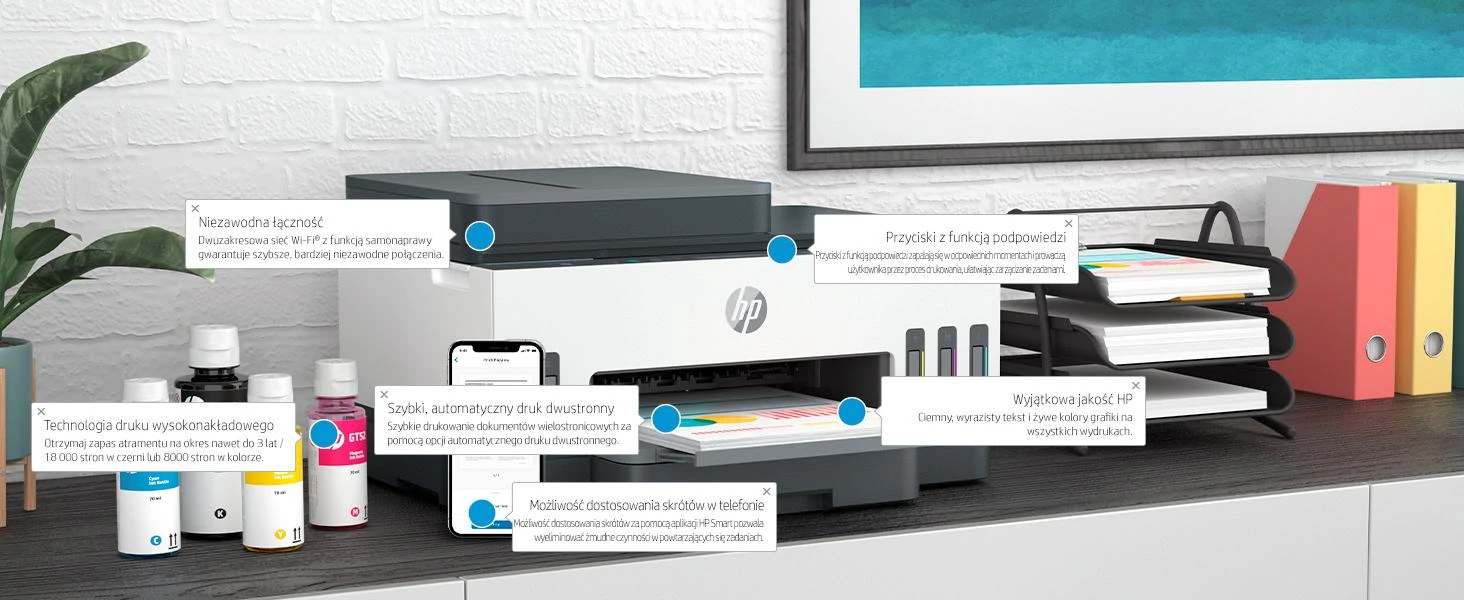 Hewlett Packard (HP) HP Smart Tank 750 AIO daugiafunkcis spausdintuvas Spausdintuvas - A4 spalvotas rašalinis, spausdinimas / kopijavimas / nuskaitymas, automatinis dvipusis spausdinimas, WiFi, 15 psl./min., 400–800 puslapių per mėnesį