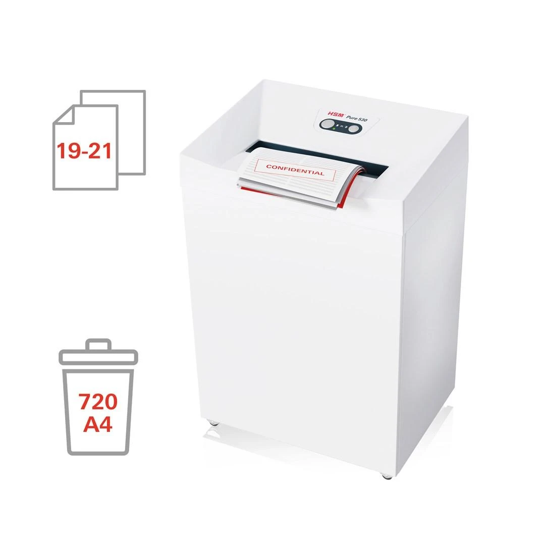 HSM 2350111 HSM Pure 530 - juostelės 3,9 mm / 19-21 lapas 80 g / 80 l šiukšliadėžė / P-2