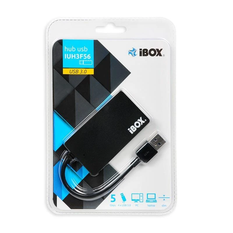 IBOX IUH3F56 HUB USB 3.0 Juodas 4-PORTS SLIM