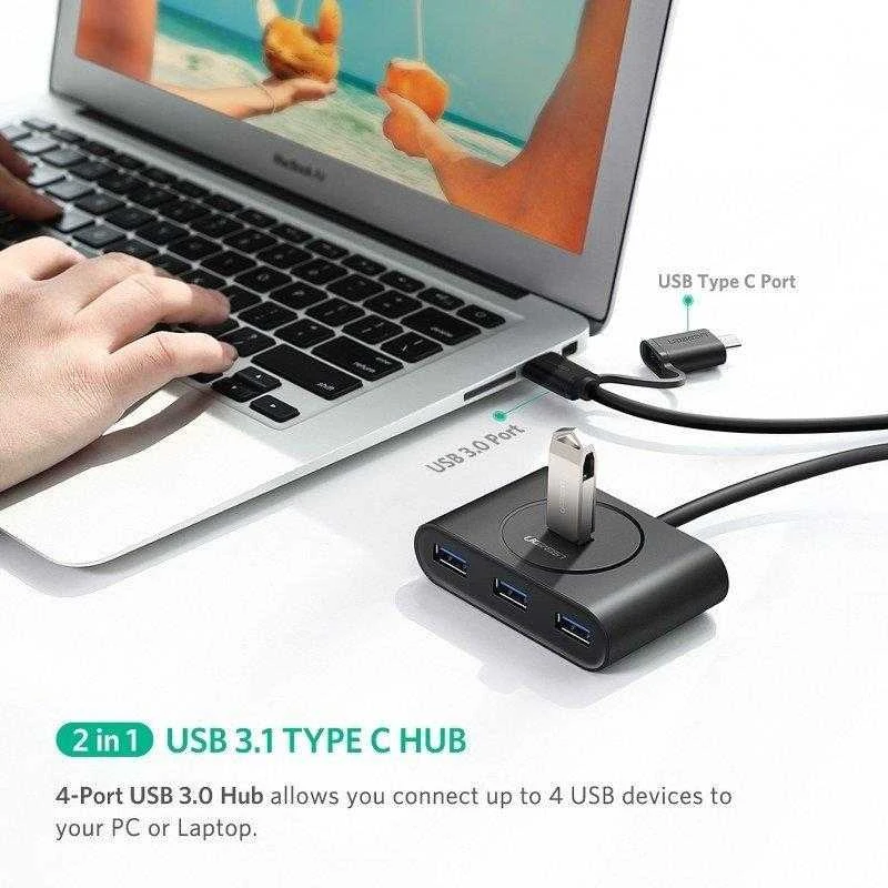 UGREEN HUB USB 3.0 + USB-C 3.1 4 portų OTG