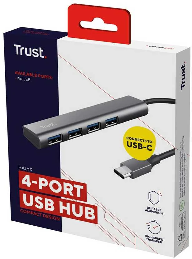 Trust Pasitikėkite Halyx USB 3.2 Gen 1 (3.1 Gen 1) Type-A 5 Mbit/s Pilkas