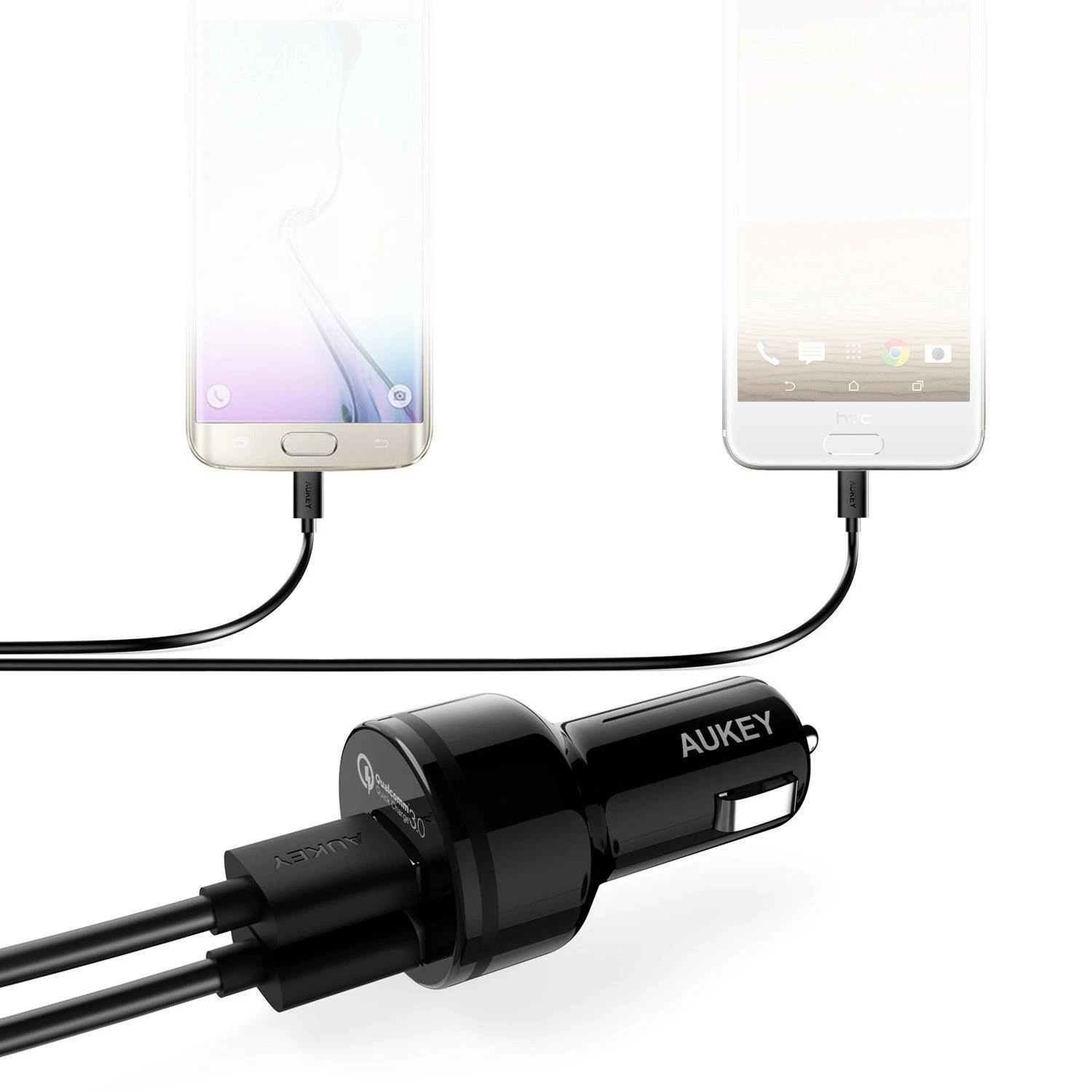 Aukey automobilinis įkroviklis 1.2 prievado (USB A tipo) su greito įkrovimo funkcija 3.0 CC-T8 Juodas
