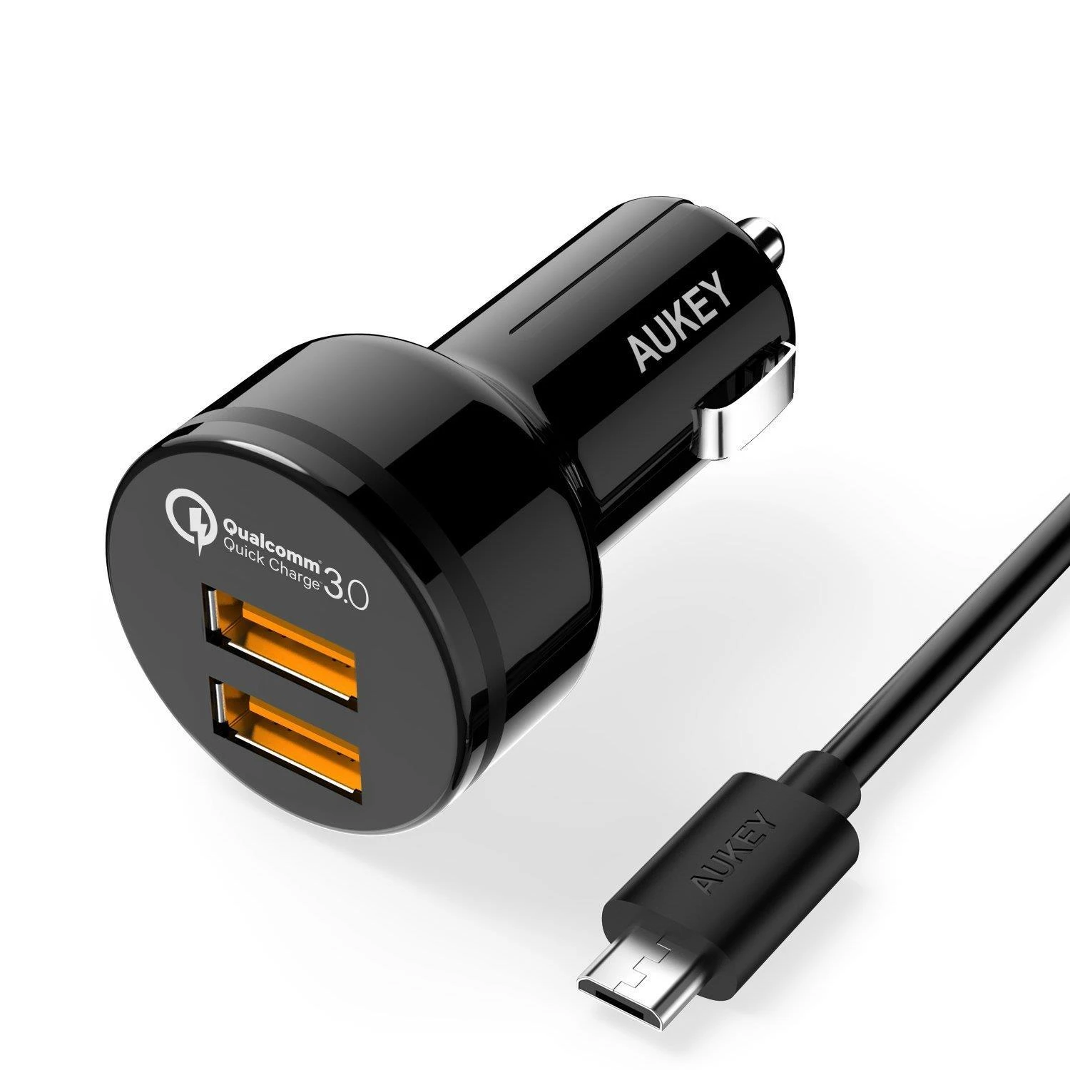 Aukey automobilinis įkroviklis 1.2 prievado (USB A tipo) su greito įkrovimo funkcija 3.0 CC-T8 Juodas