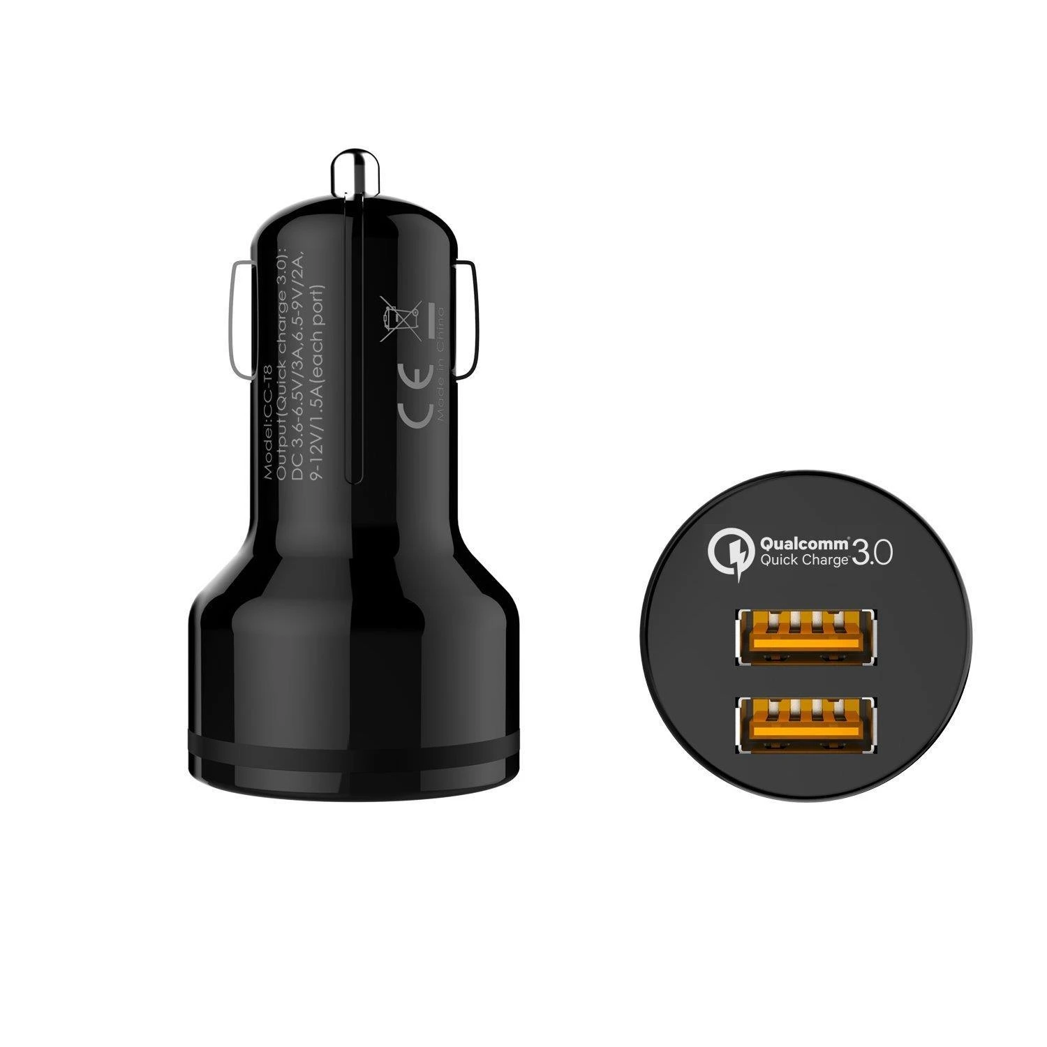 Aukey automobilinis įkroviklis 1.2 prievado (USB A tipo) su greito įkrovimo funkcija 3.0 CC-T8 Juodas